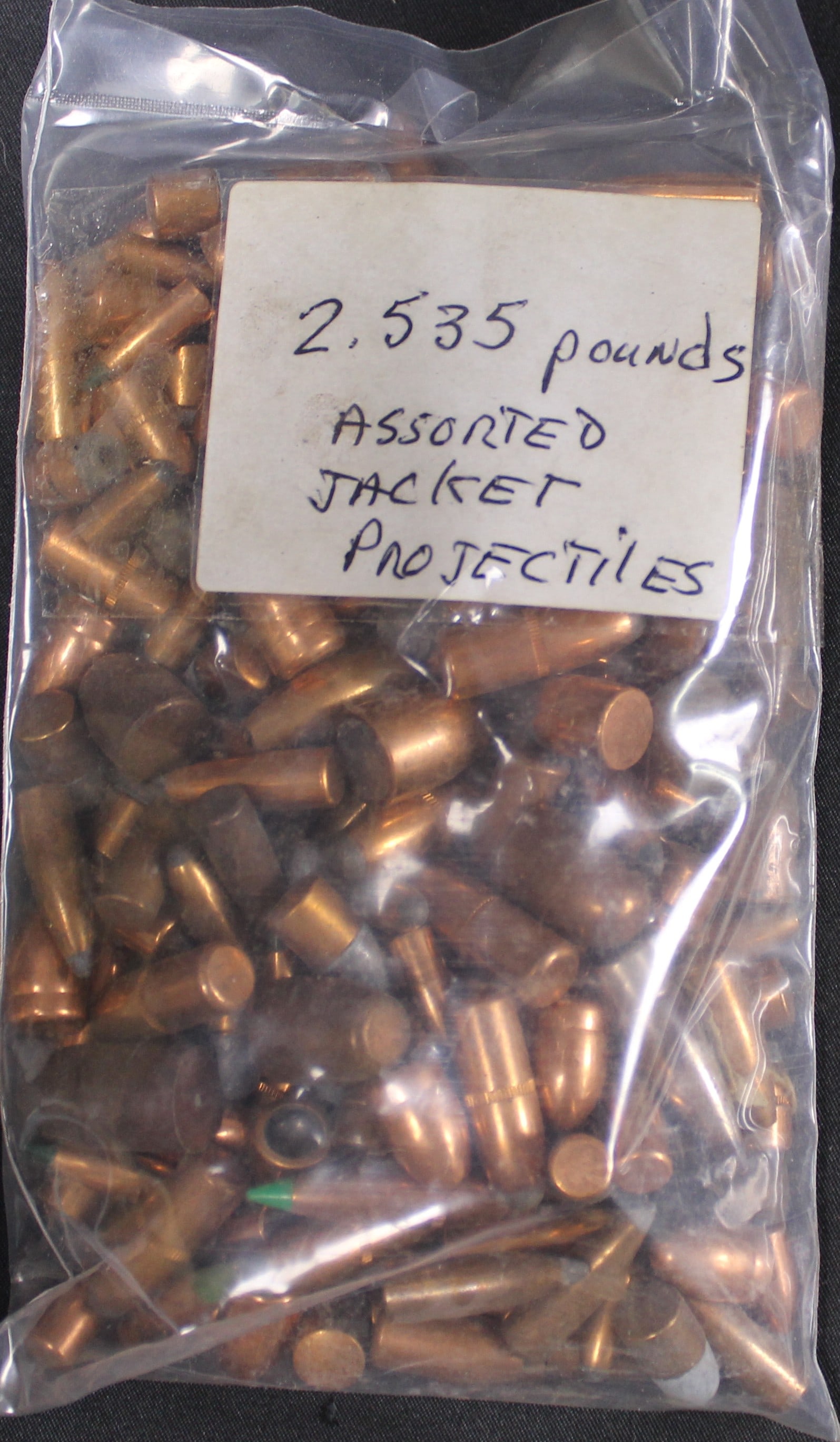 Bagged Lot of Approximately 2.535lbs of Assorted Jacket Projectiles (FMI): Description coming soon Bidders are welcome to preview items in person during our normal operating hours Tuesday through Saturday 11am-6pm. Estimated shipping parcel size (LxWxH) 10 inches x 6 inches