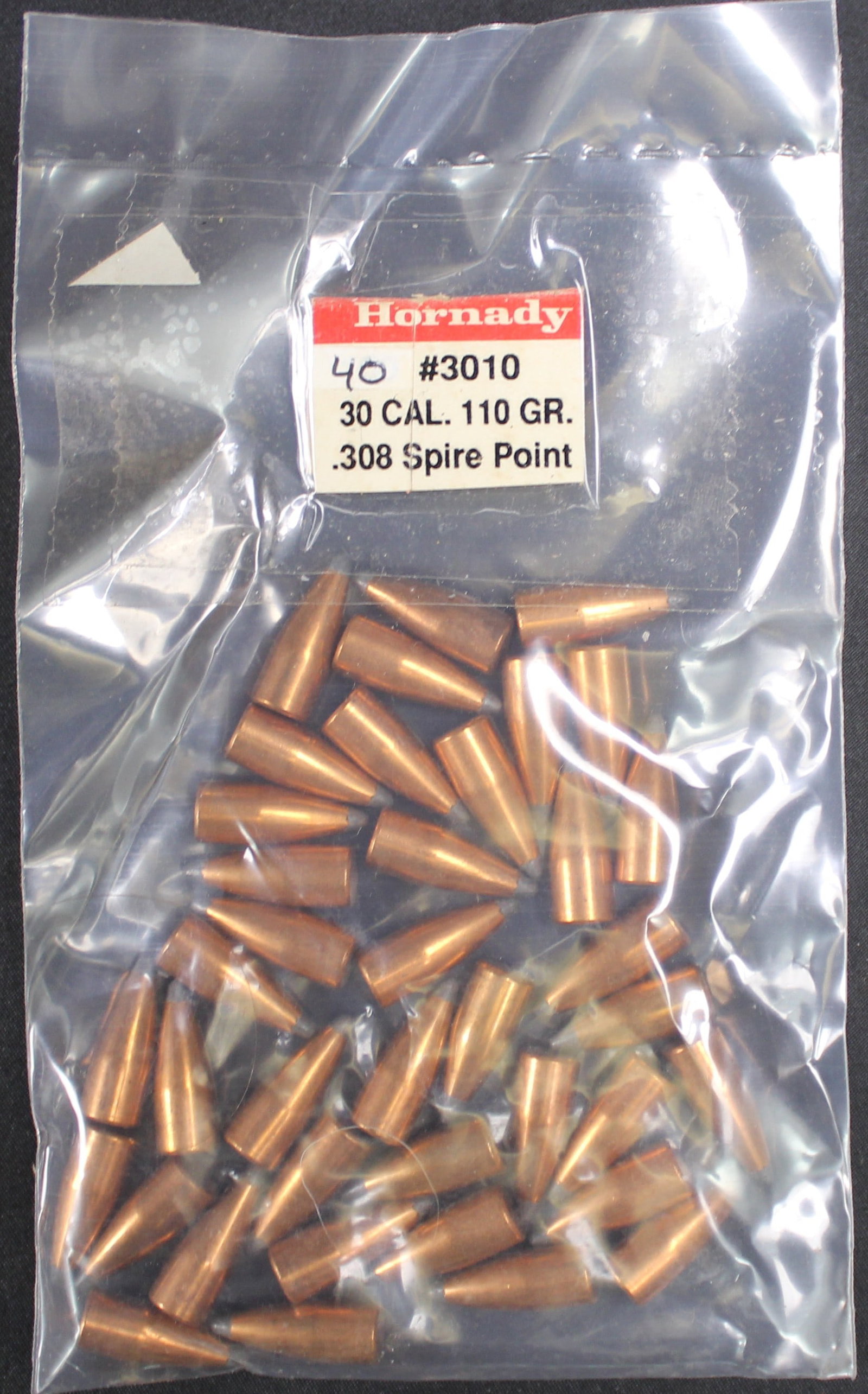 Approximately 40 30 Caliber 110ge .308" Spire Point Bullets for Reloading (FMI): Description coming soon Bidders are welcome to preview items in person during our normal operating hours Tuesday through Saturday 11am-6pm. Estimated shipping parcel size (LxWxH) 10 inches x 6 inches 
