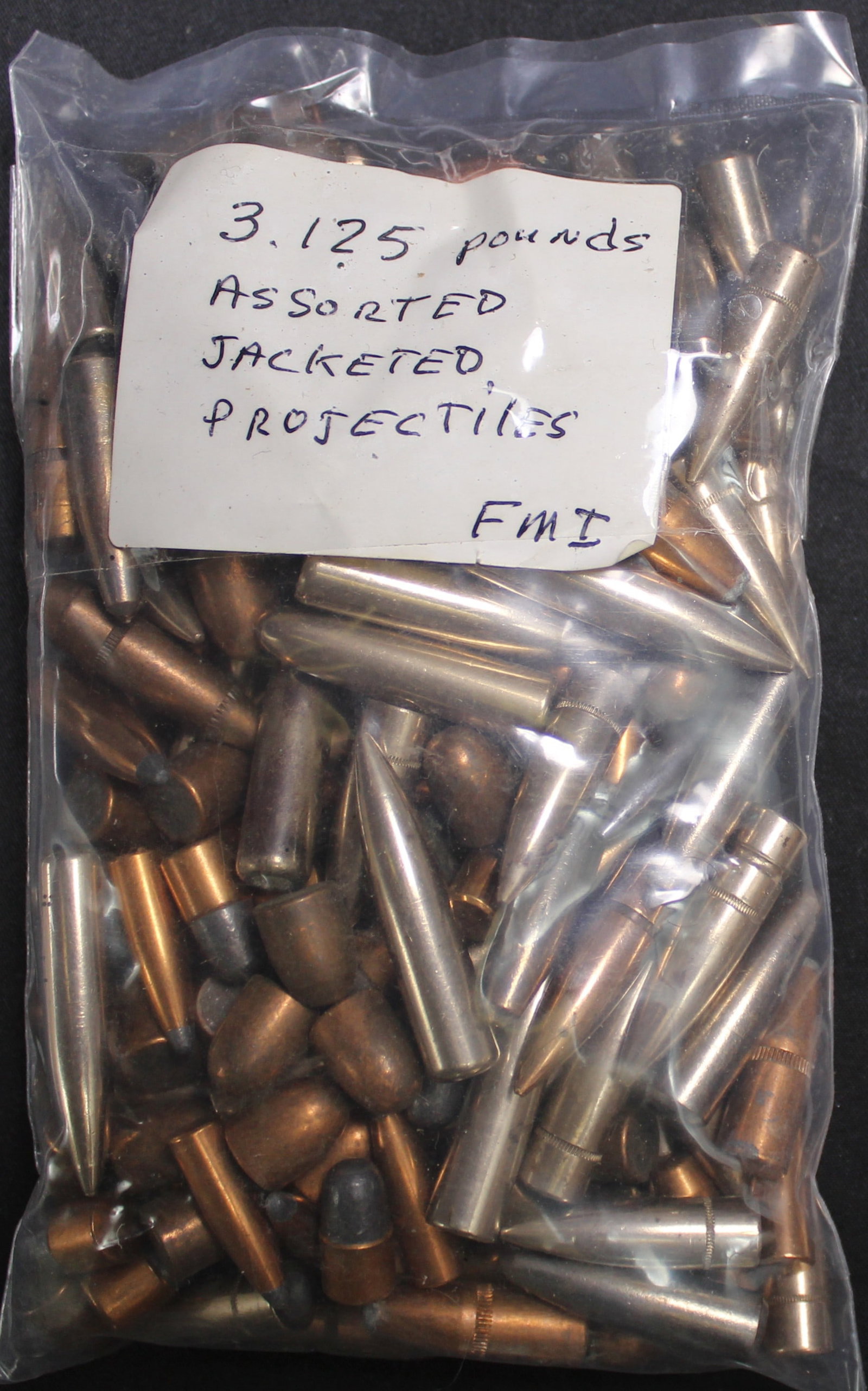 Approximately 3.125lbs of Assoted Jacketed Bullets for Reloading (FMI): Description coming soon Bidders are welcome to preview items in person during our normal operating hours Tuesday through Saturday 11am-6pm. Estimated shipping parcel size (LxWxH) 10 inches x 6 inches