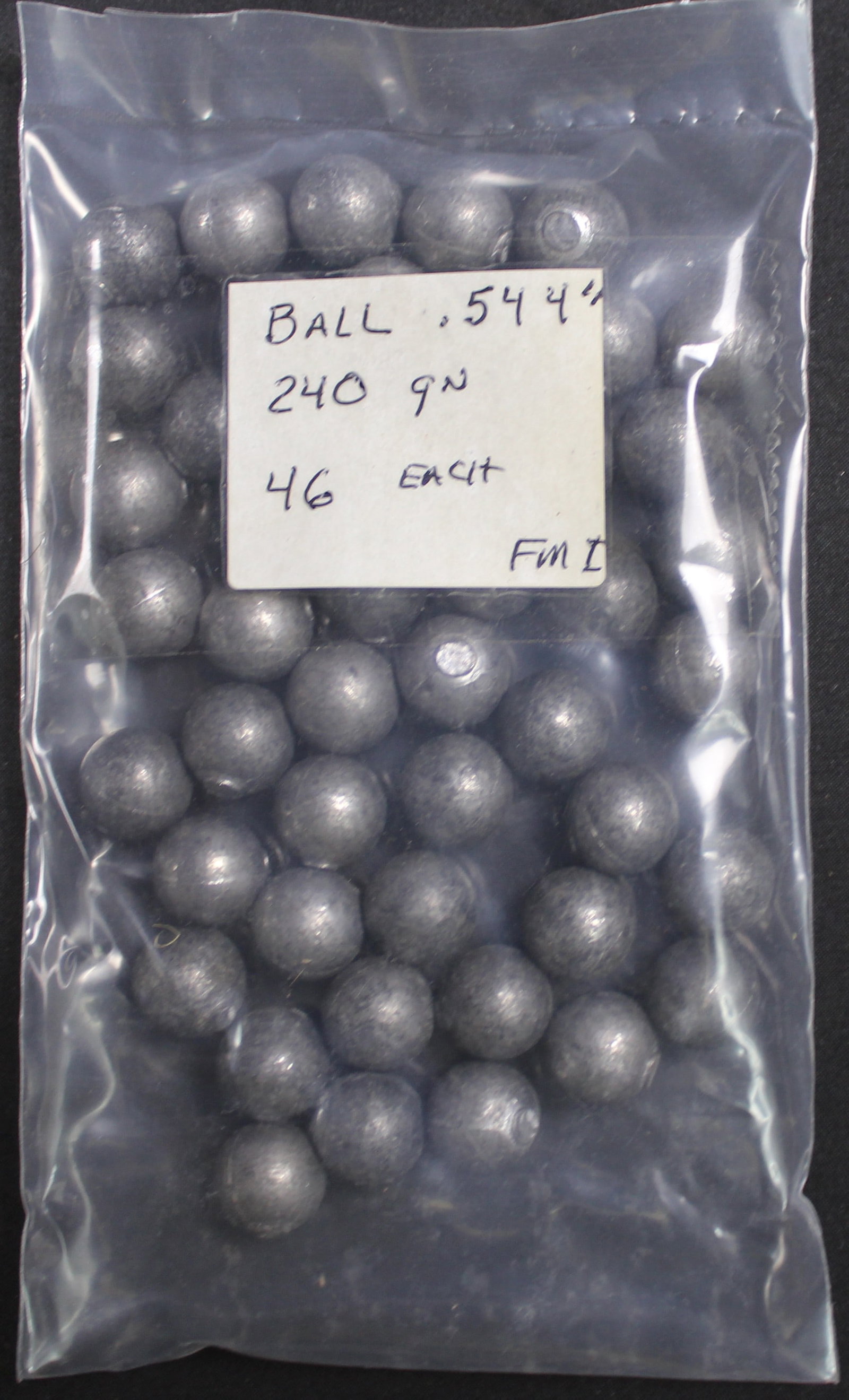 Approximately 46 240gr .544" Ball Projectiles (FMI): Description coming soon Bidders are welcome to preview items in person during our normal operating hours Tuesday through Saturday 11am-6pm. Estimated shipping parcel size (LxWxH) 10 inches x 6 inches 