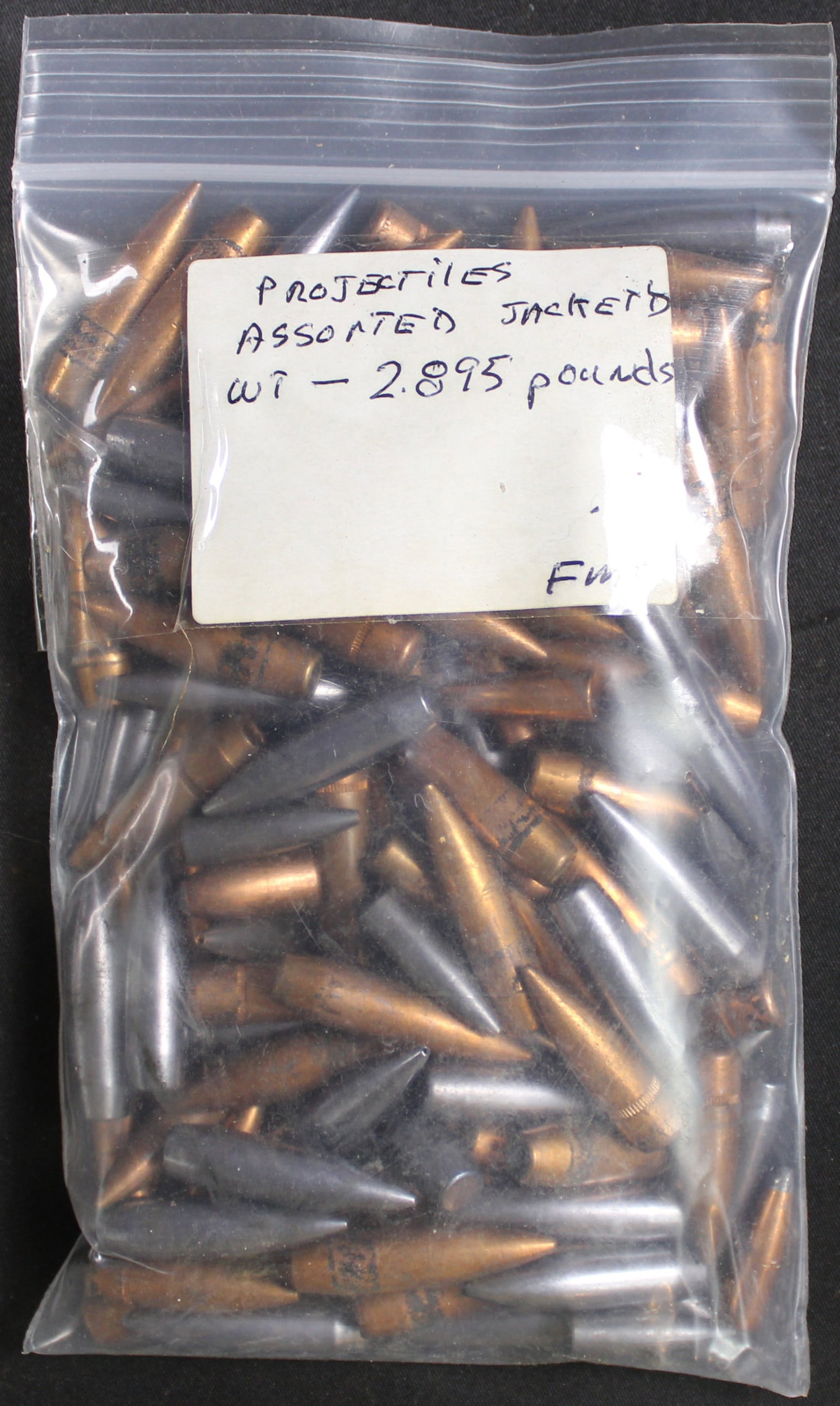 Approximately 2.895lbs of Assorted Jacketed Bullets for Reloading (FMI): Description coming soon Bidders are welcome to preview items in person during our normal operating hours Tuesday through Saturday 11am-6pm. Estimated shipping parcel size (LxWxH) 10 inches x 6 inches