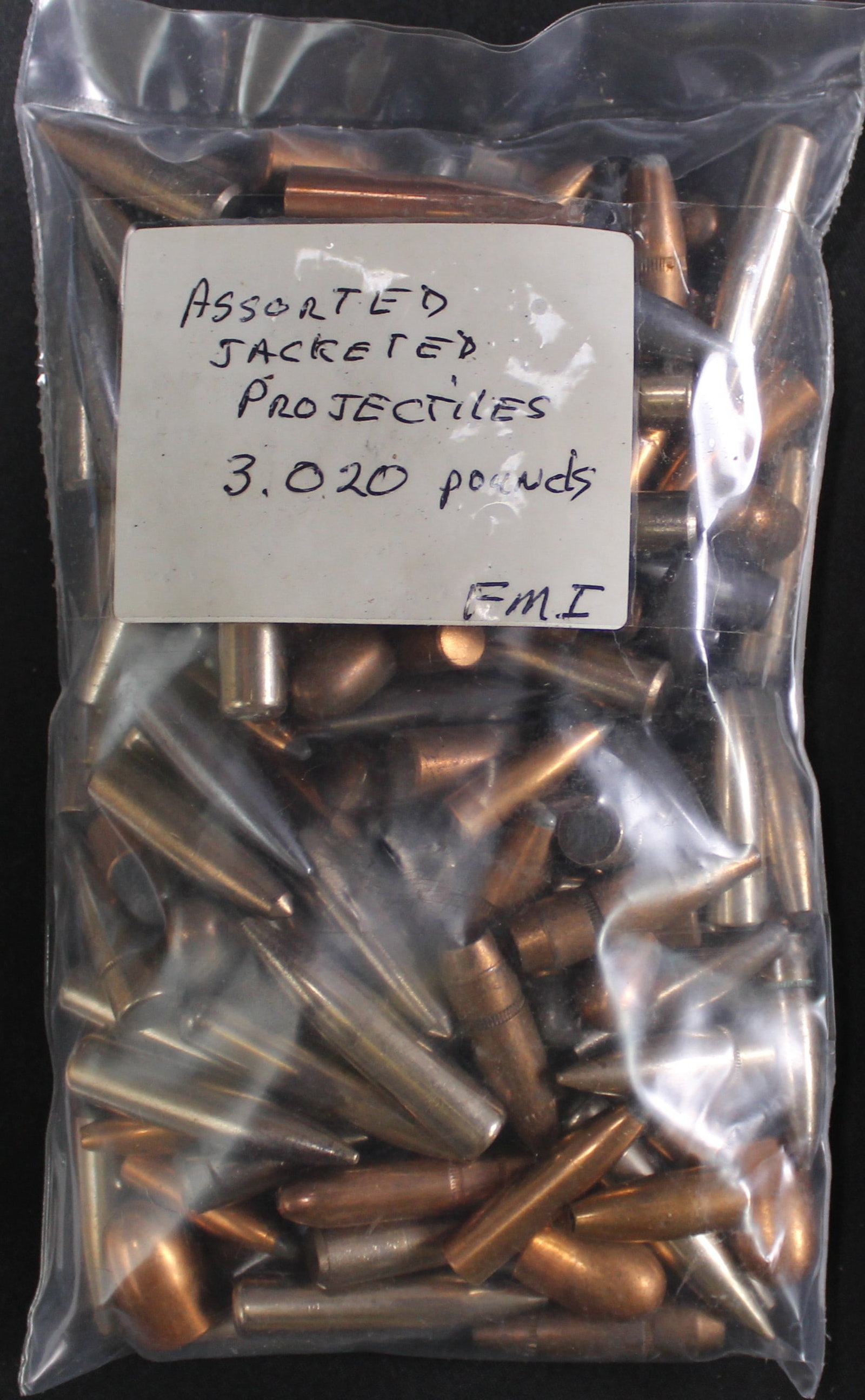 Approximately 3lbs of Assorted Jacketed Projectiles for Reloading (FMI): Description coming soon Bidders are welcome to preview items in person during our normal operating hours Tuesday through Saturday 11am-6pm. Estimated shipping parcel size (LxWxH) 10 inches x 6 inches