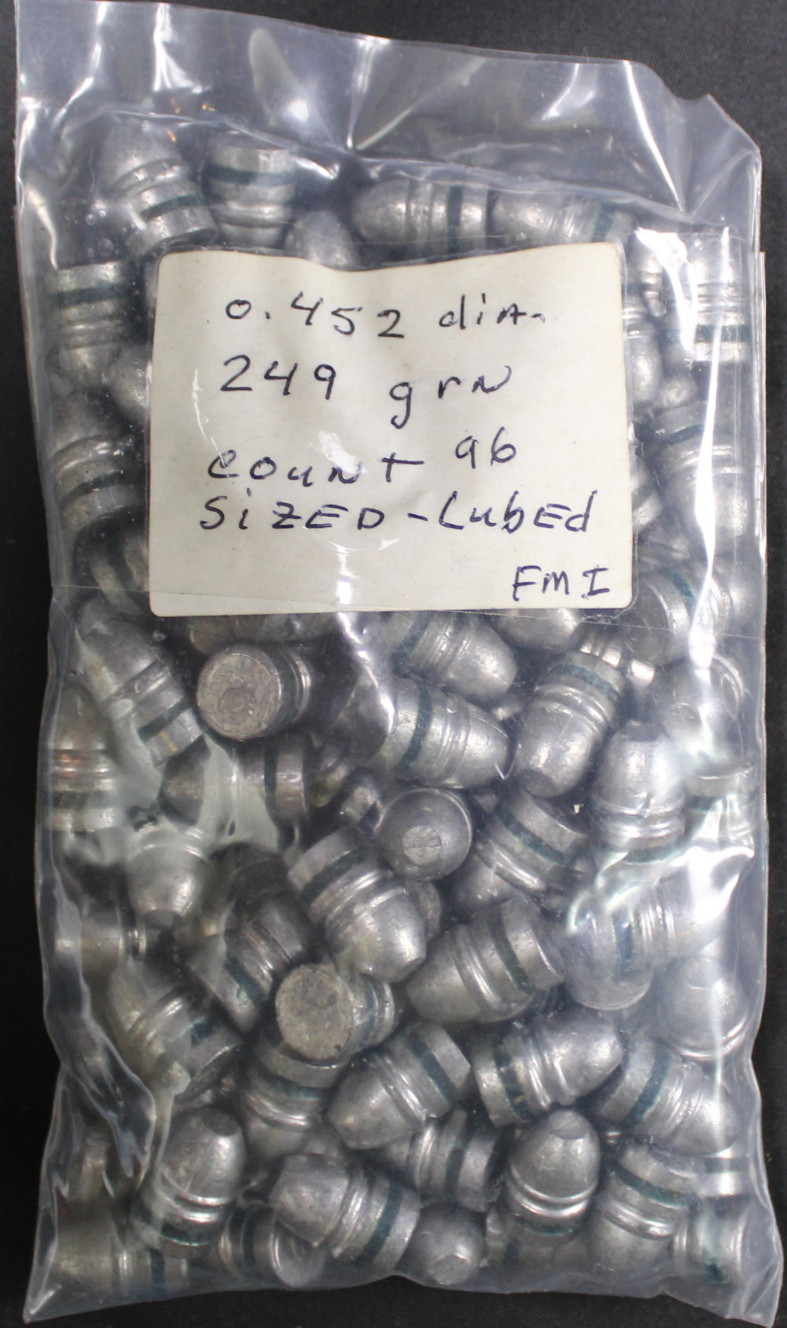 Approximately 96 249gr .452" Sized and Lubed Bullets for Reloading (FMI): Description coming soon Bidders are welcome to preview items in person during our normal operating hours Tuesday through Saturday 11am-6pm. Estimated shipping parcel size (LxWxH) 10 inches x 6 inches