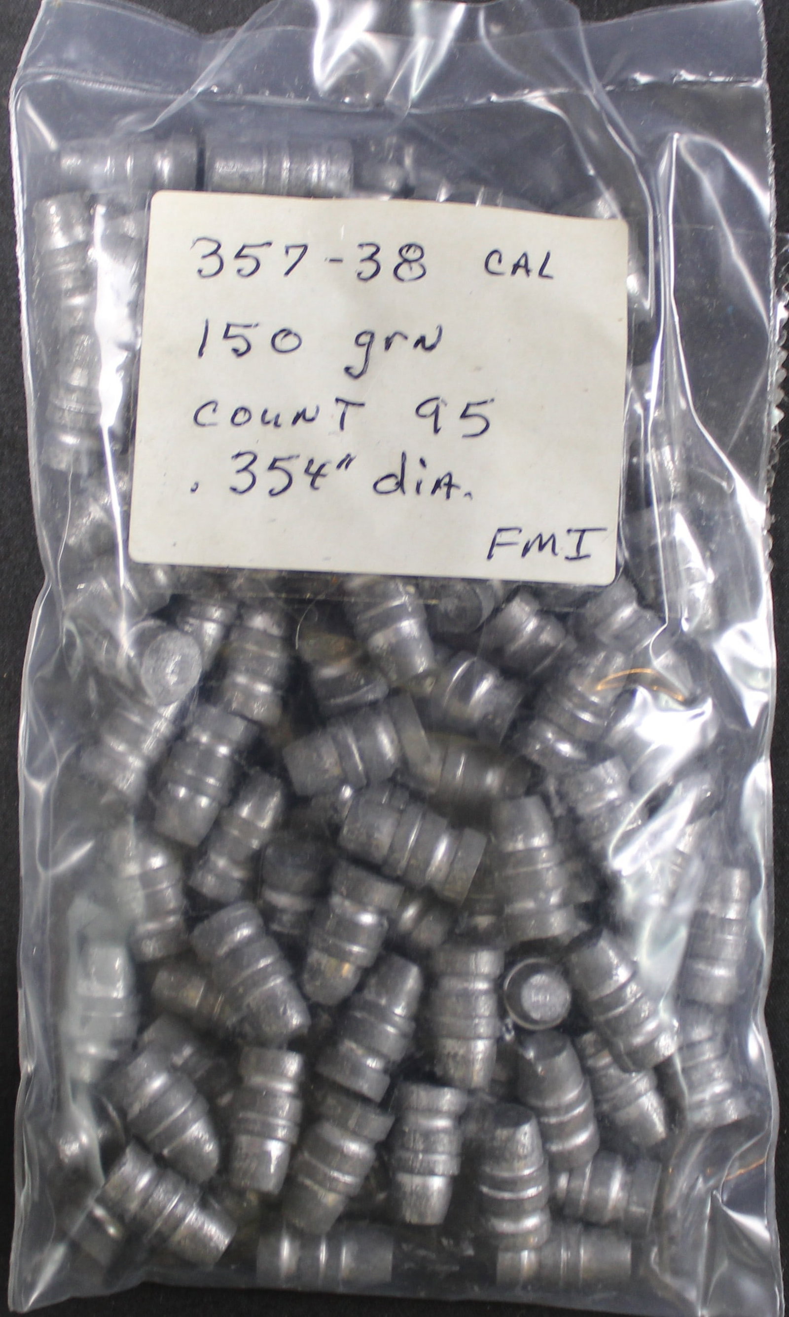 Approximately 95 .354" 150gr 38/357 Projectiles for Reloading (FMI): Description coming soon Bidders are welcome to preview items in person during our normal operating hours Tuesday through Saturday 11am-6pm. Estimated shipping parcel size (LxWxH) 10 inches x 6 inches