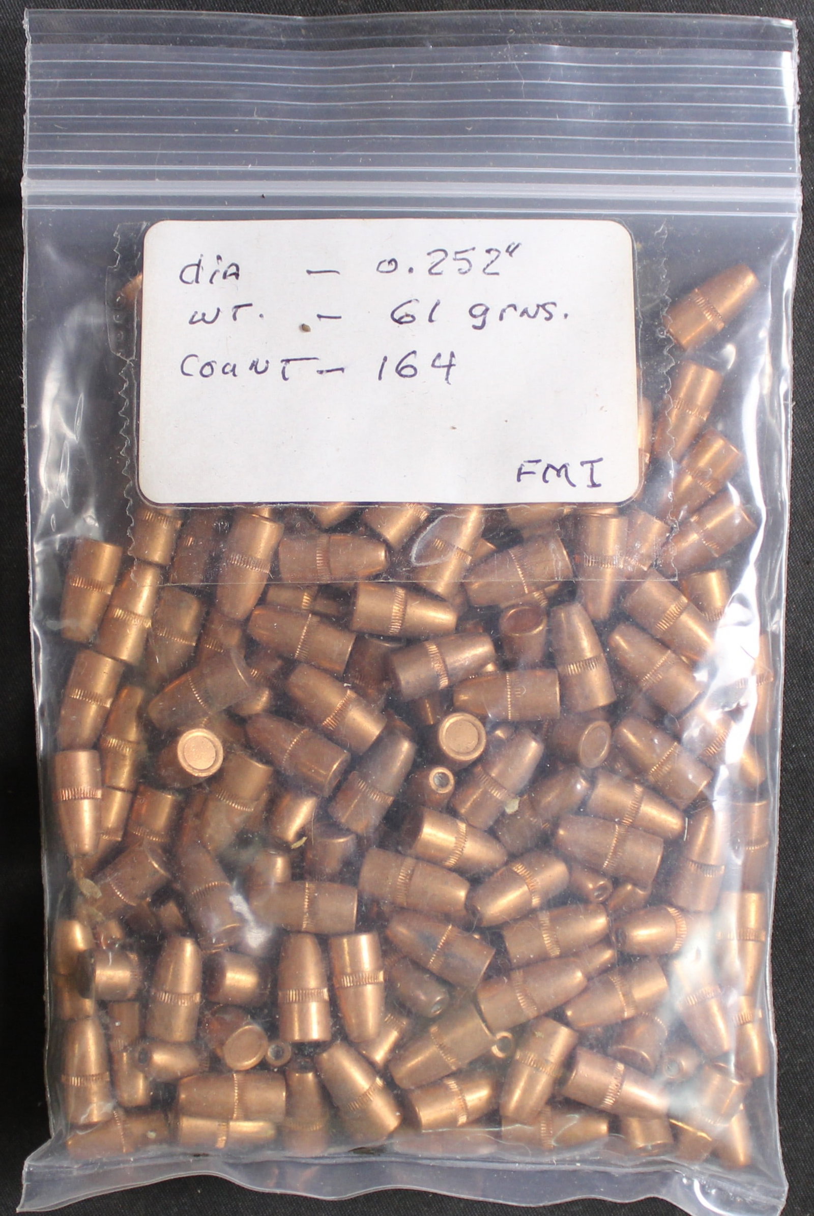 Approximately 164 .252" 61gr JSP Bullets for Reloading (FMI): Description coming soon Bidders are welcome to preview items in person during our normal operating hours Tuesday through Saturday 11am-6pm. Estimated shipping parcel size (LxWxH) 10 inches x 6 inches