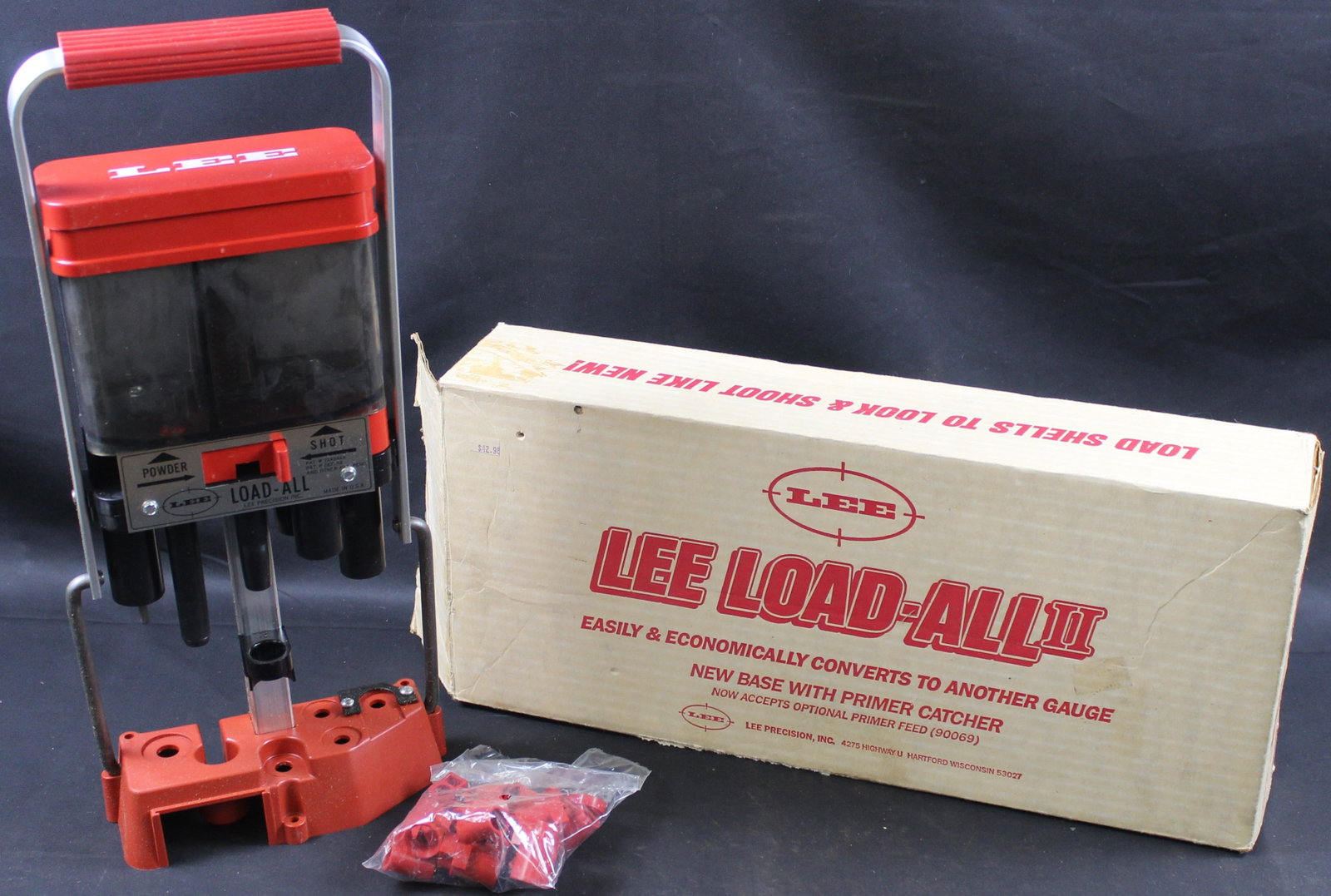 New Old Stock Lee Load-All II Shotgun Reloading Press (FMI): Description coming soon Bidders are welcome to preview items in person during our normal operating hours Tuesday through Saturday 11am-6pm. Estimated shipping parcel size (LxWxH) 18 inches x 12