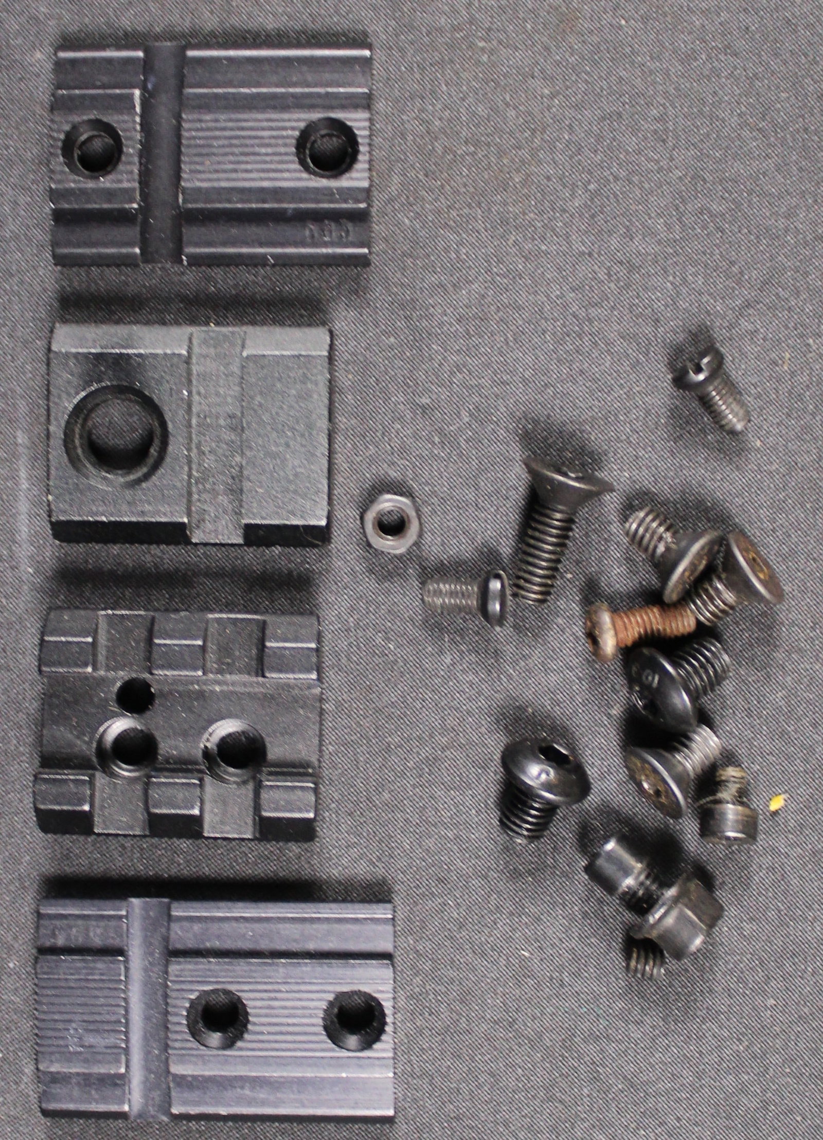 Group Lot: Picatinny Rail Sections (DMS): These Picatinny Rail Sections are in fair condition and comes with respective hardware. Bidders are welcome to preview items in person during our normal operating hours Tuesday through Saturday