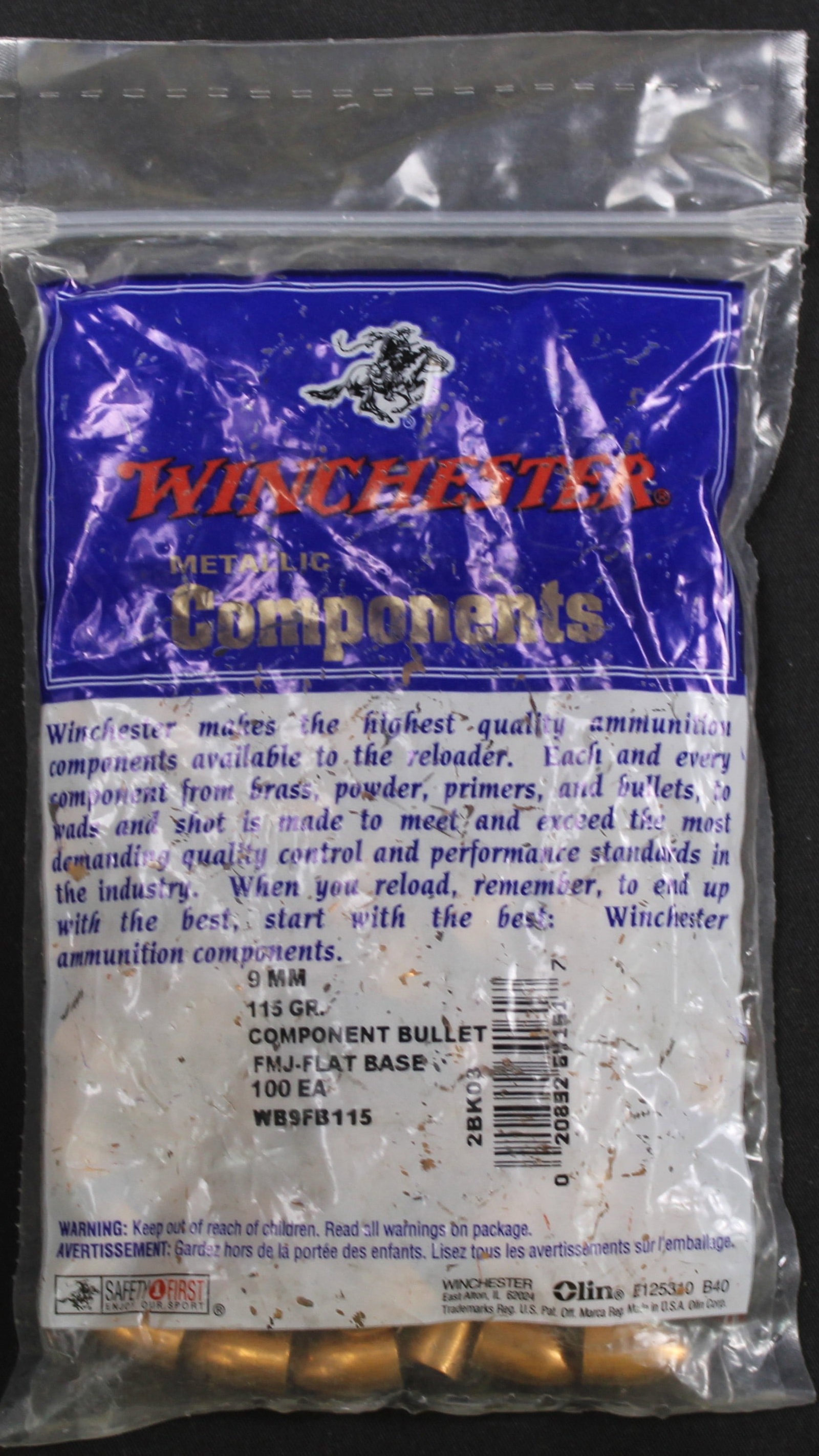 Approximately 100 Winchester 115gr FMJ 9mm Bullets for Reloading (FMI): Description coming soon Bidders are welcome to preview items in person during our normal operating hours Tuesday through Saturday 11am-6pm. Estimated shipping parcel size (LxWxH) 6 inches x 6 inches x