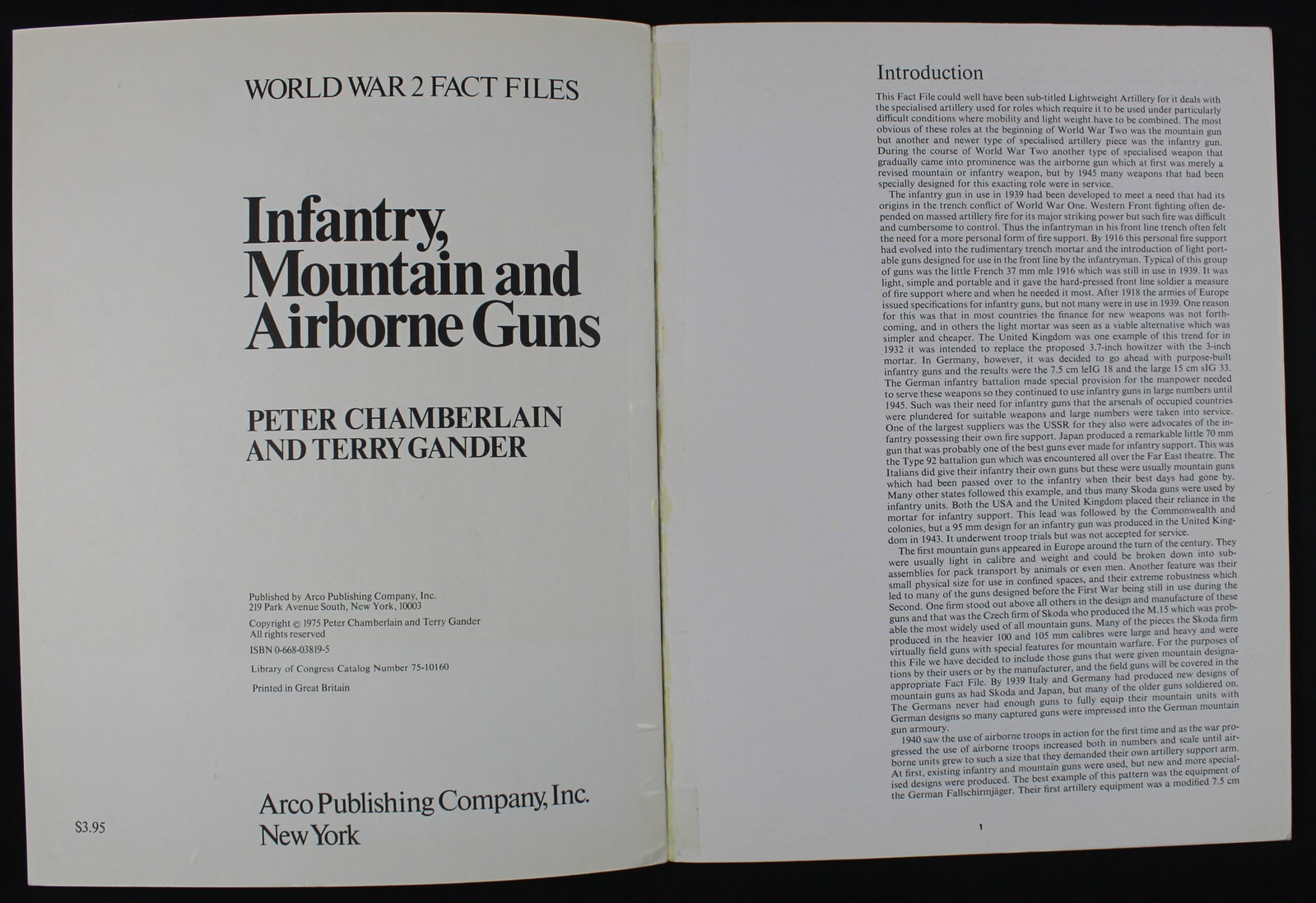 "Infantry, Mountain and Airborne Guns" WW2 Fact Files by Peter Chamberlain and Terry Gander (FMI) - 2