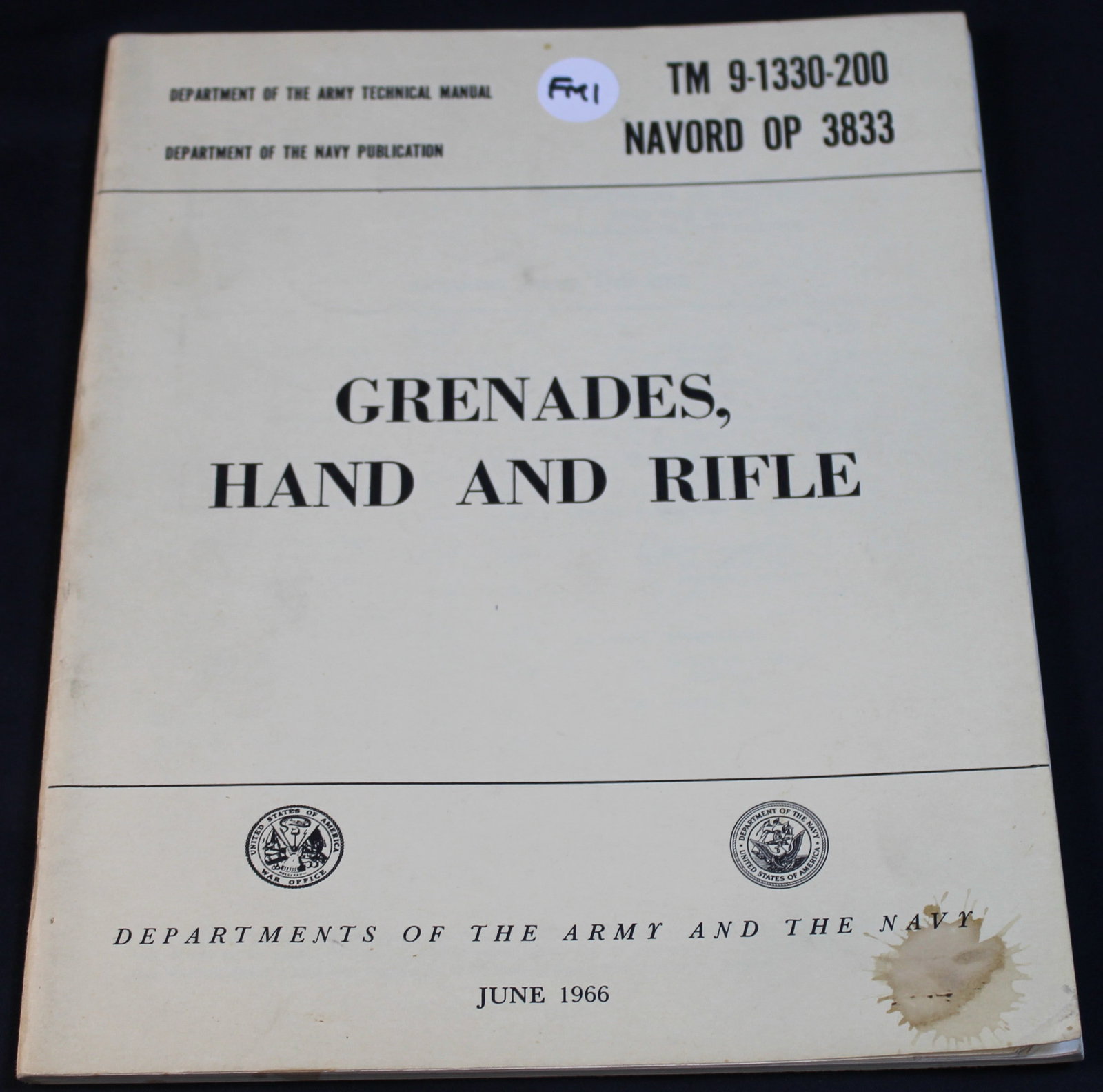 U.S. Department of Defense Issued Tech Manual Titled "Grenades, Hand and Rifle" (FMI): A paperback copy of a U.S. Department of Defense Issued Tech Manual Titled "Grenades, Hand and Rifle" in good condition overall. This manual is dated 1966 making it a Vietnam War era print. This was i
