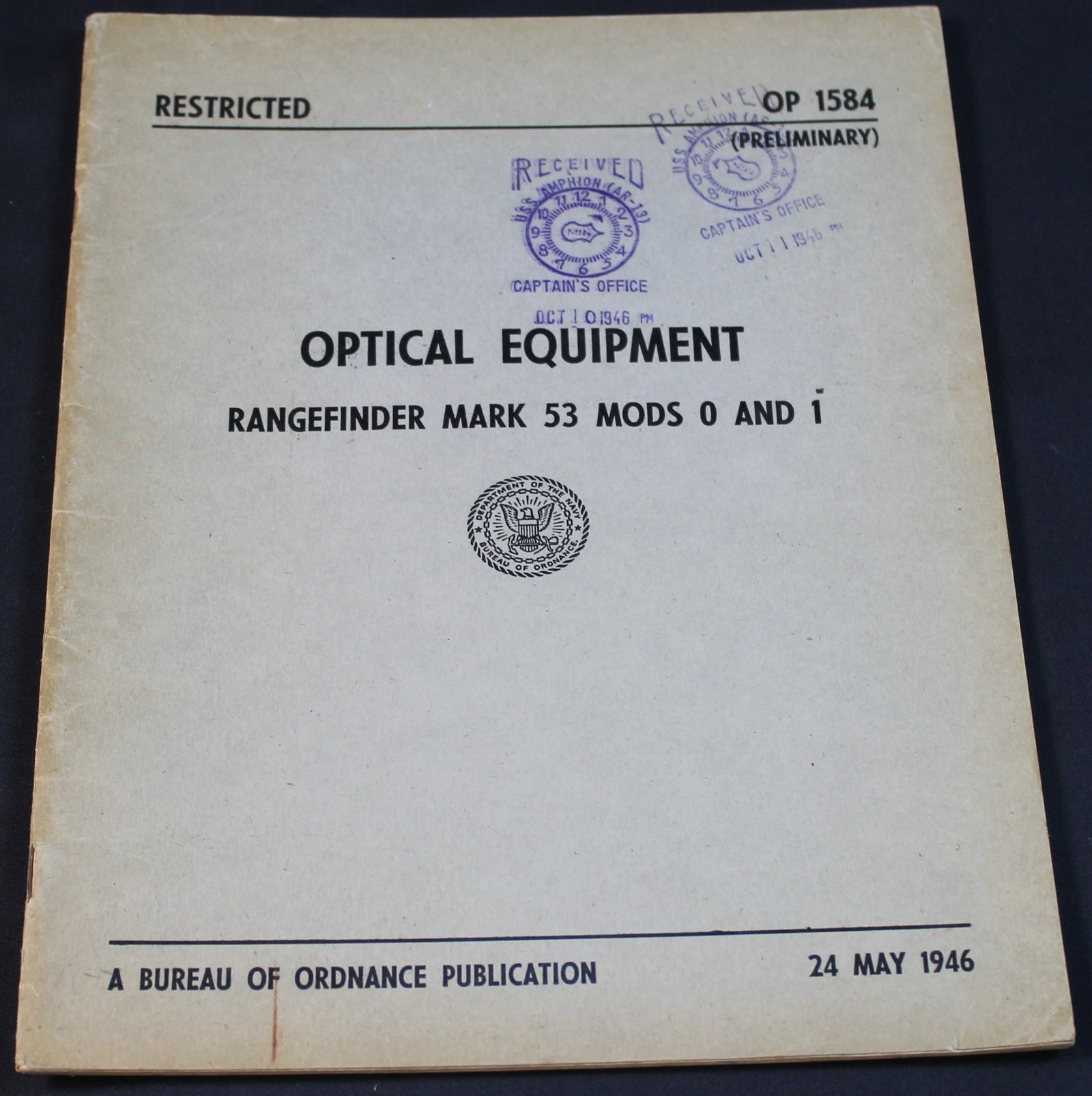 U.S. Department of Defense Issued Tech Manual Titled "Optical Equipment: Rangefinder Mark 53" (FMI) (1 of 2)