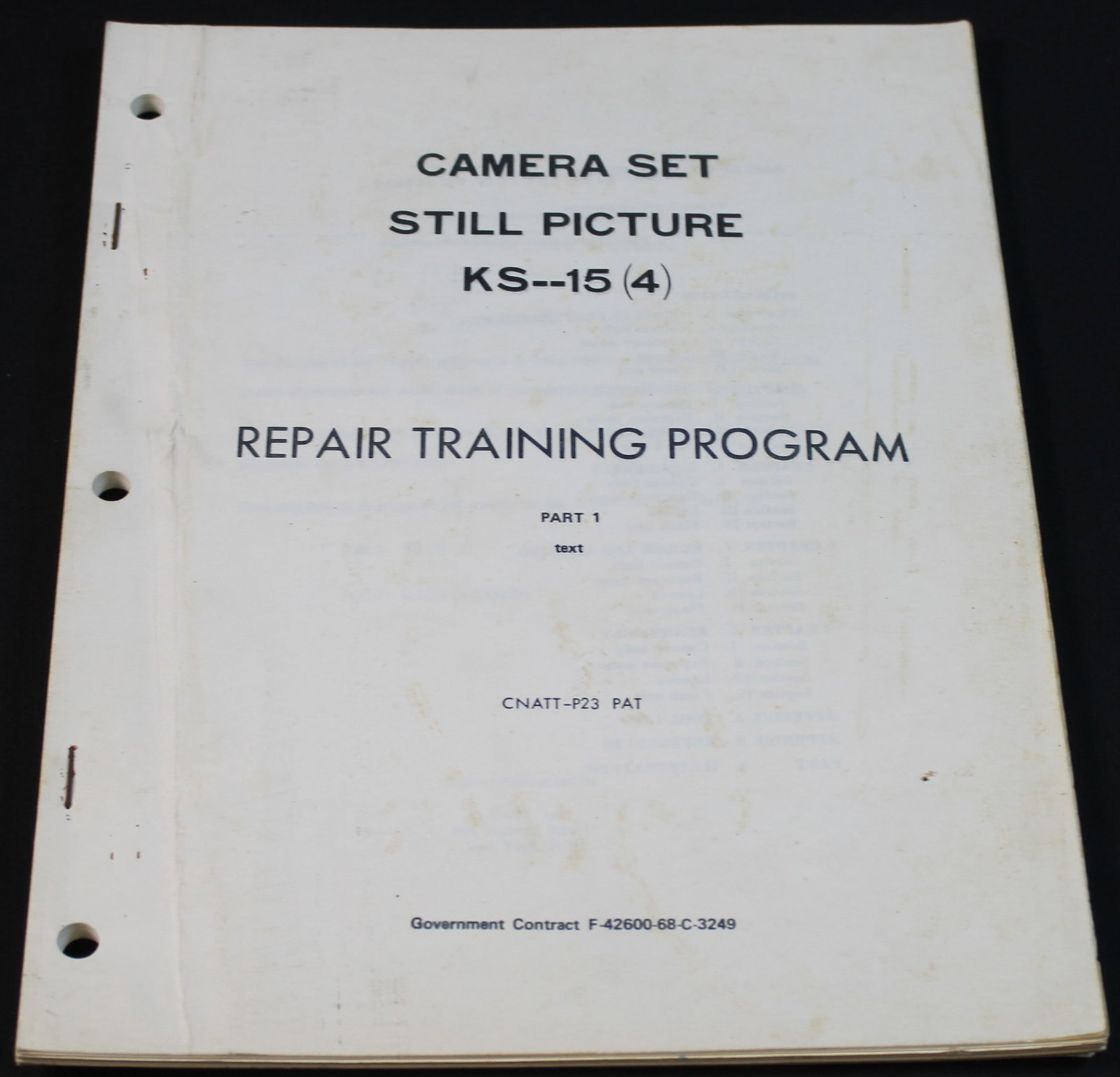 US Governemnt Issued Repair Training Program Manual for Still Picture Camera Set (FMI) (1 of 2)