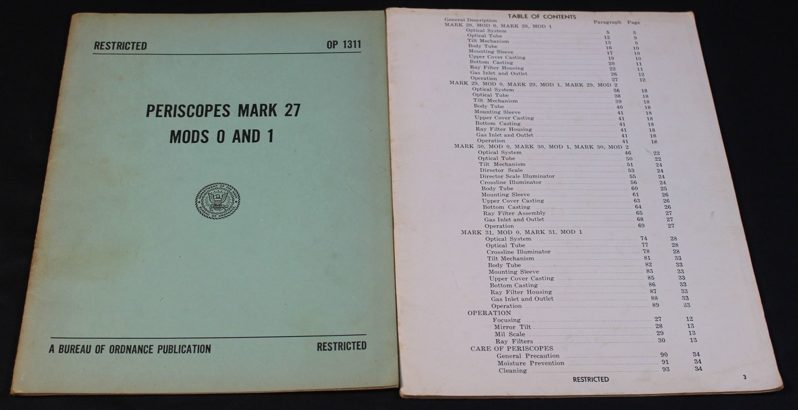 A 1950 Dated US Bureau of Ordinance Publication "Periscopes Mark 27 Mods 0 and 1 Manual." (FMI) (1 of 3)