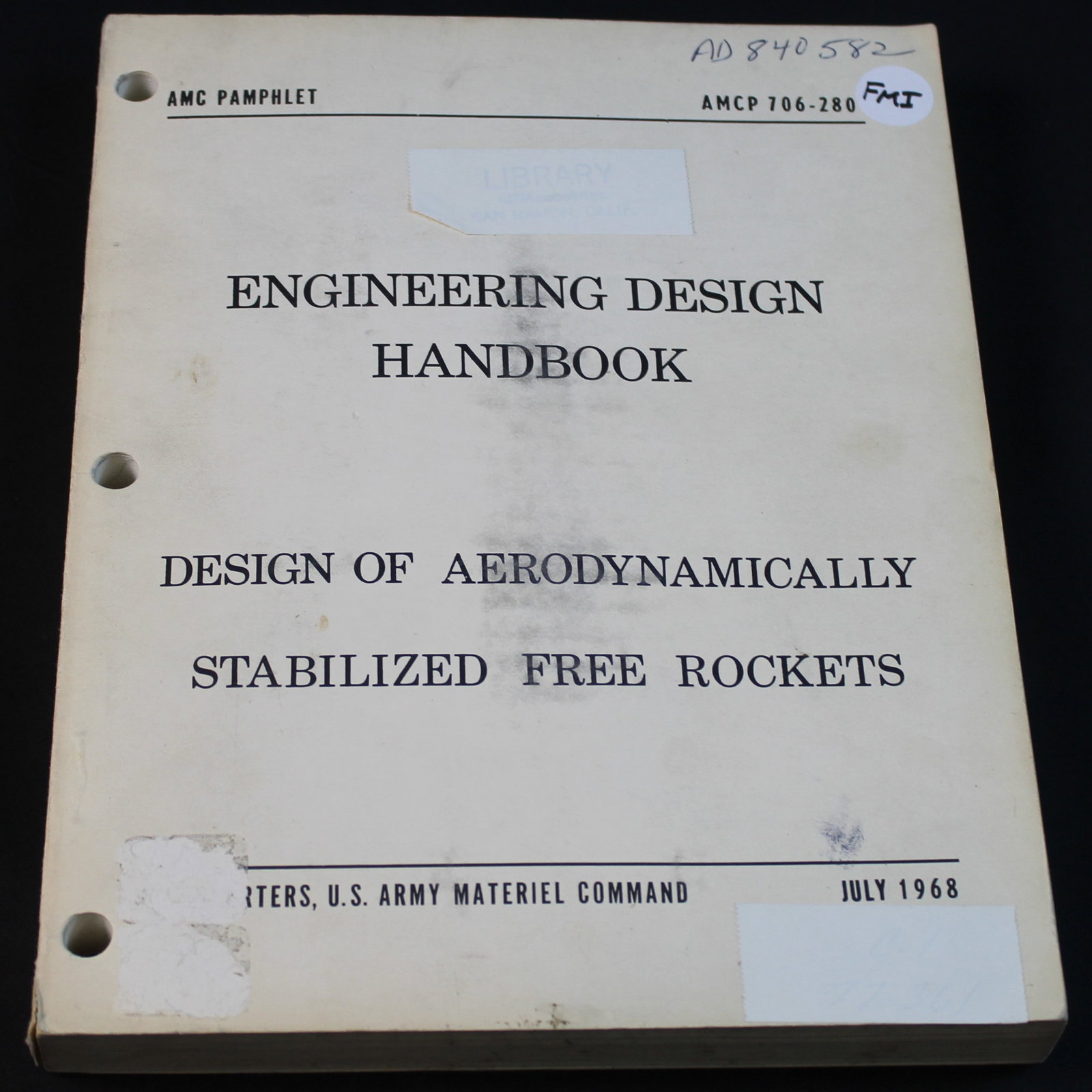 A 1968 Dated US Army Materiel Command "Engineering Design Handbook for Stabalized Rockets."(FMI) (1 of 2)