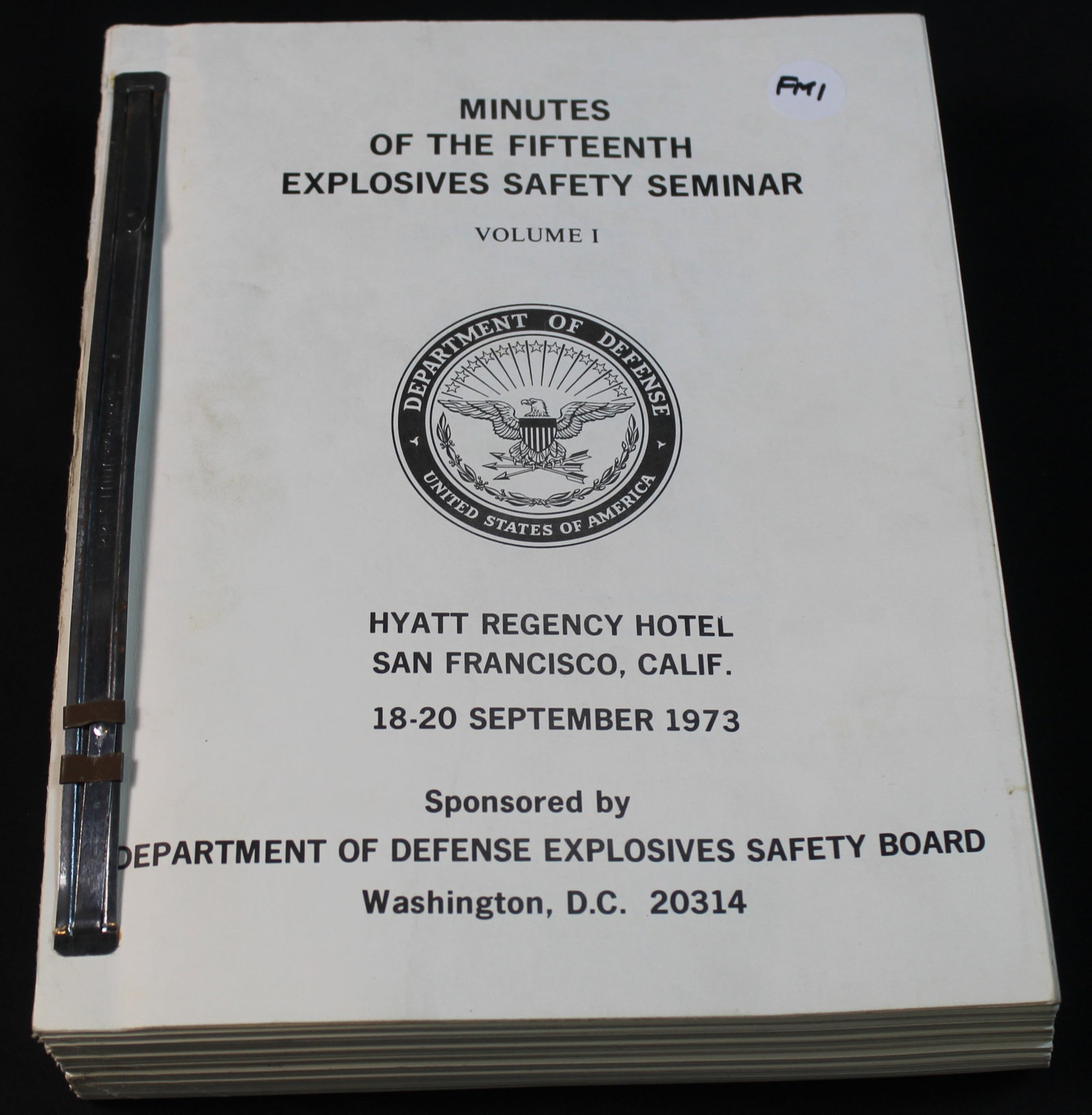 1973 Dated DOD Explosives Safety Board "Minutes of the Fifteenth Explosives Safety Seminar."(FMI): A paperback copy of a Vietnam War era 1973 Dated DOD Explosives Safety Board "Minutes of the Fifteenth Explosives Safety Seminar." In good to very good condition. The "Minutes of the Fifteenth Explosi