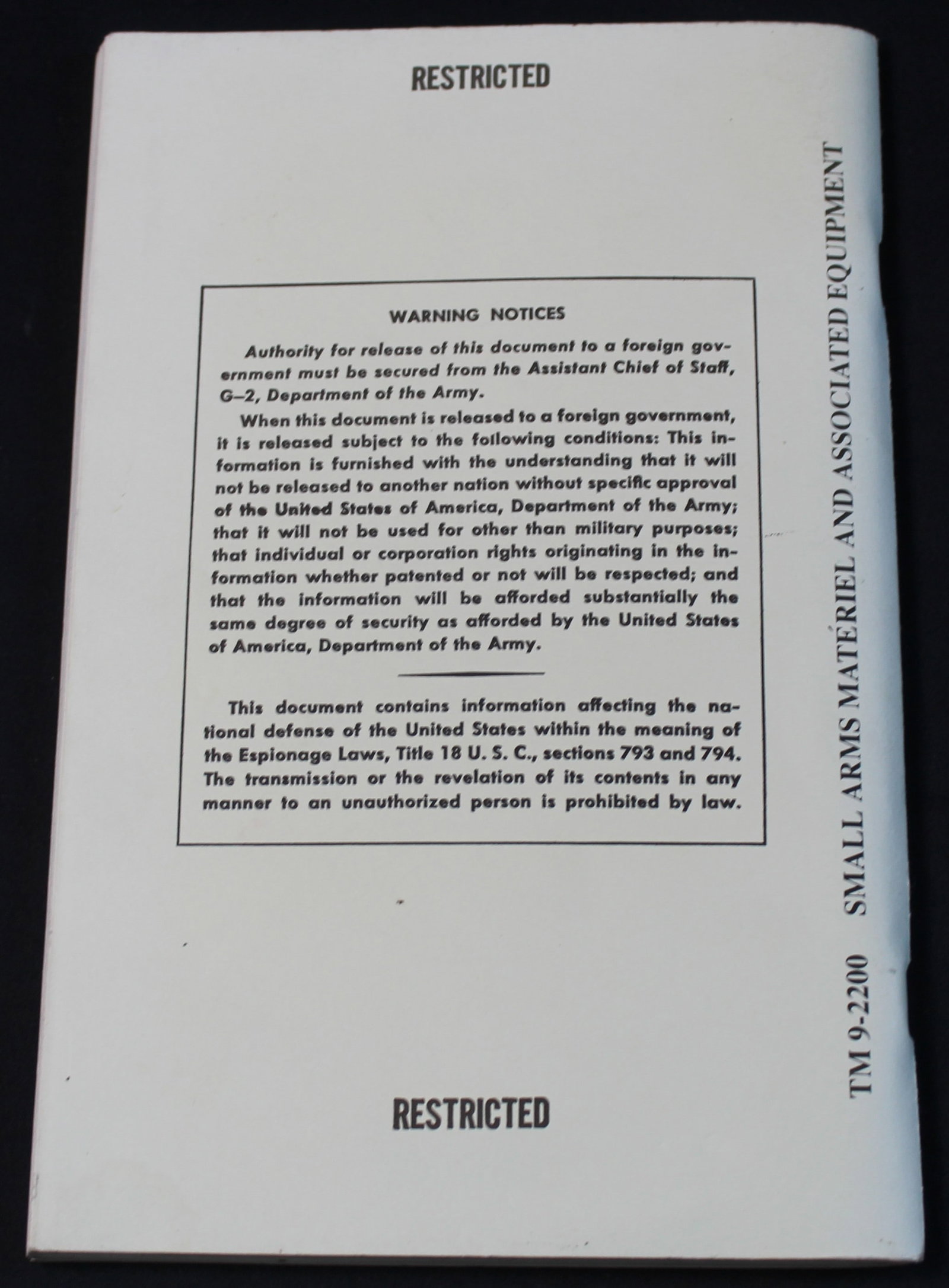 US Department of the Army 1949 Dated "Small Arms Materiel and Associated Equipment" (FMI) - 2
