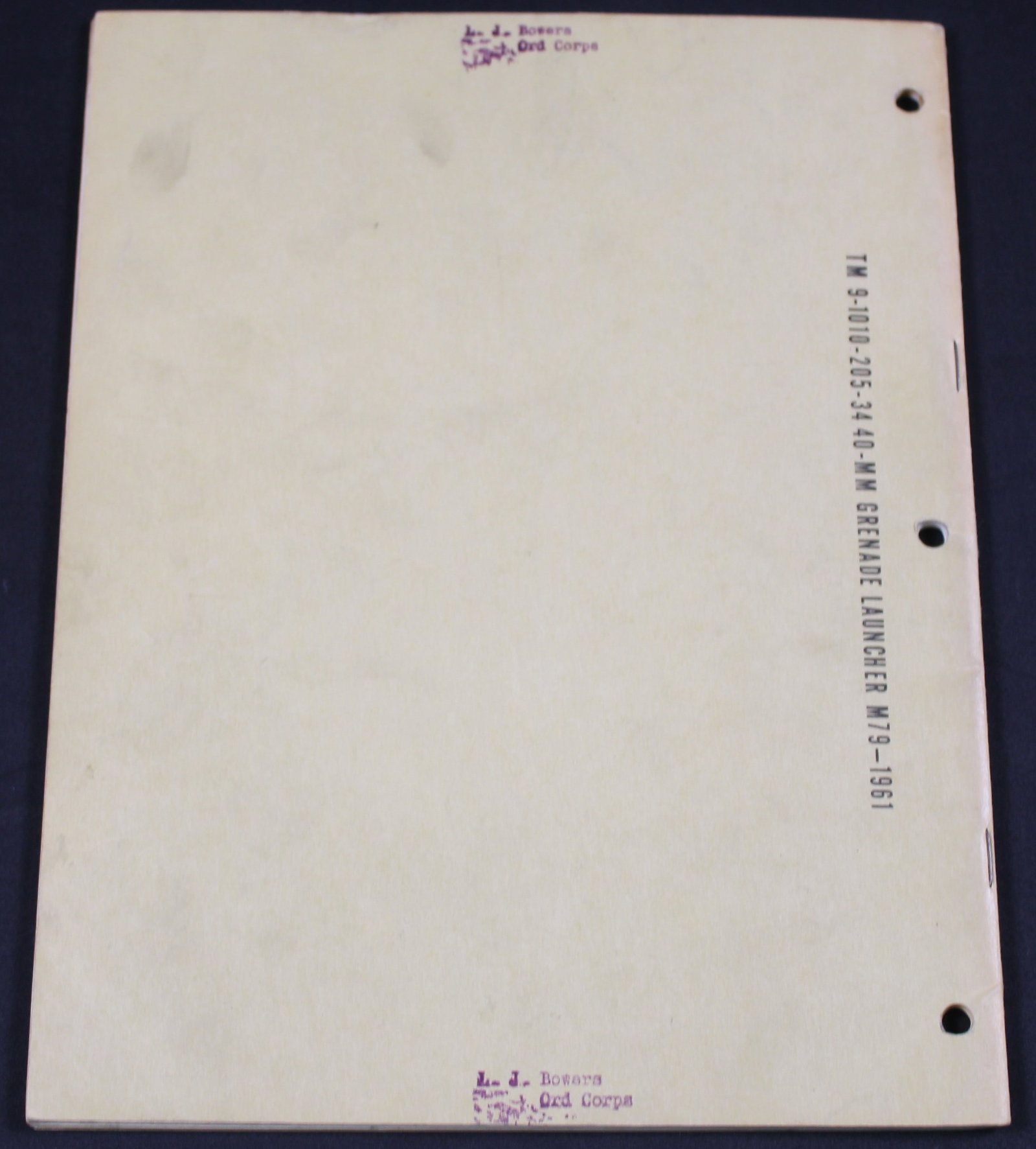 1961 US Department of the Army TM9-1010-205-34 "field Maint. Manual 40MM Grenade Launcher M79" (FMI) - 2