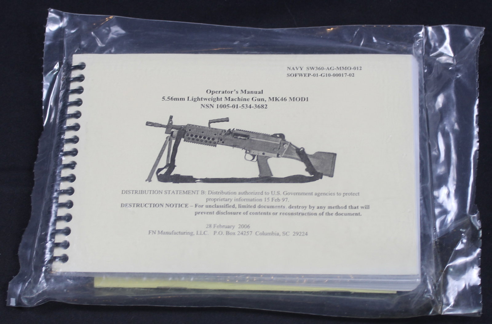 New Old Stock Mark 46 Mod 1 Operator's Manual (FMI): A New Old Stock Mark 46 Mod 1 Operator's Manual new in package in excellent condition overall. The Mark 46 Mod 1 Operator's Manual is the official military technical document (such as SW360-AG-MMO-012