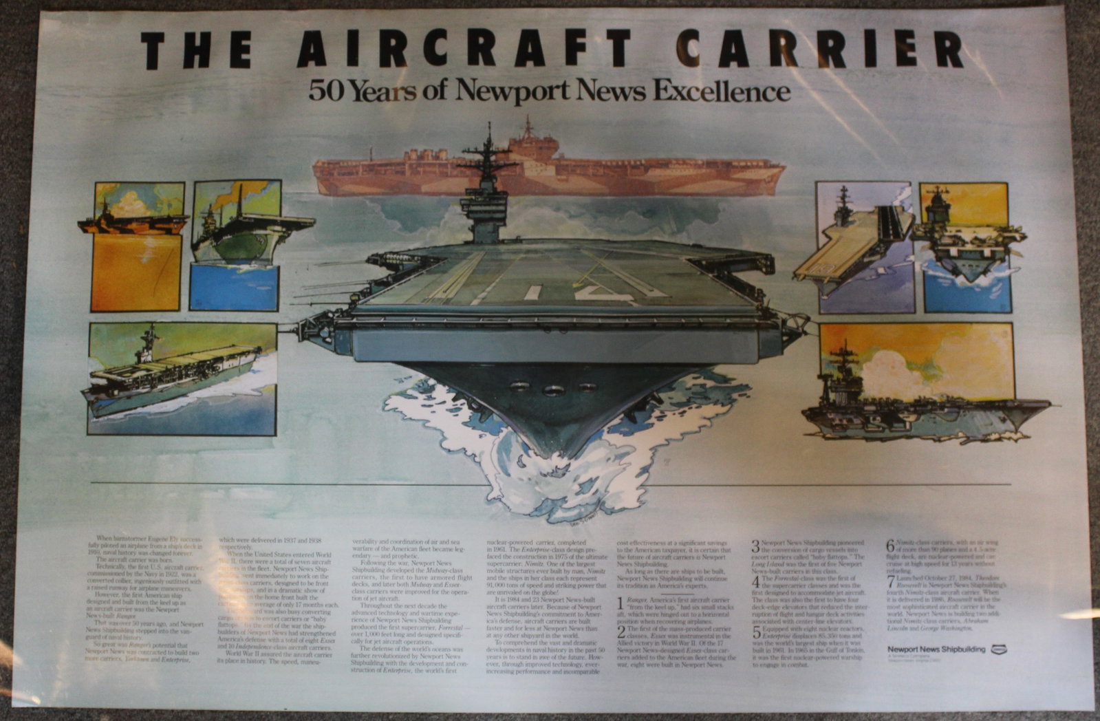 Group Lot of Four US Navy Aircraft Carrier Posters (CKR): A group lot consisting of four US Navy aircraft carrier posters including one that was pictured by the Newport News Shipbuilding Company: Lincoln. The other three are promotional and include a "50 yea
