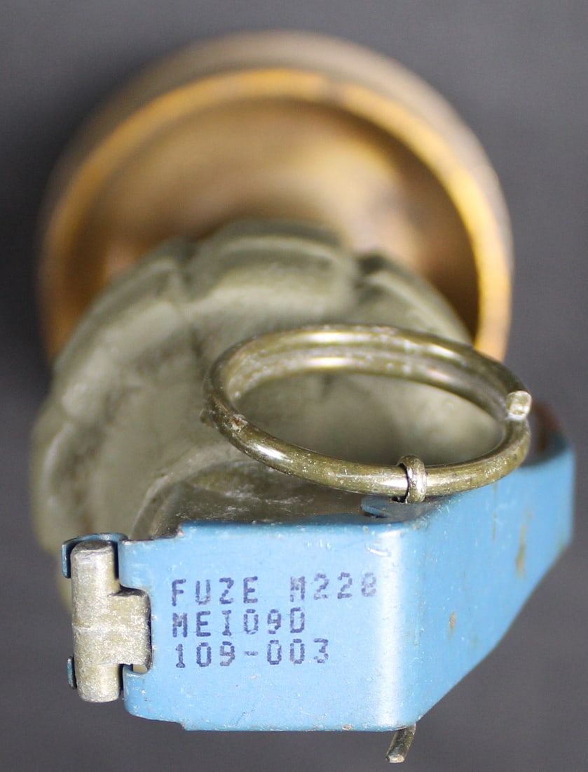 WWII Trench Art with Mk2 "Pineapple" Grenade on 57mm Japanese Shell Base Embossed "Okinawa" (FMI) - 4