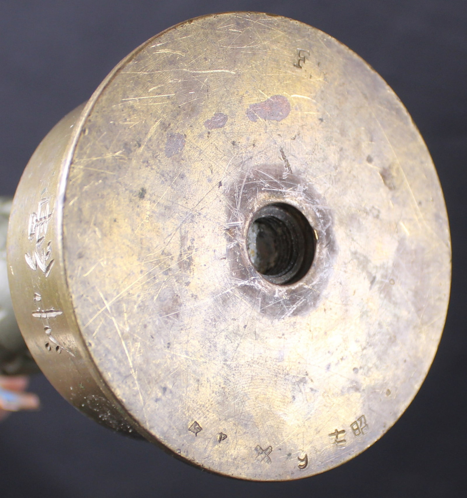 WWII Trench Art with Mk2 "Pineapple" Grenade on 57mm Japanese Shell Base Embossed "Okinawa" (FMI) - 5