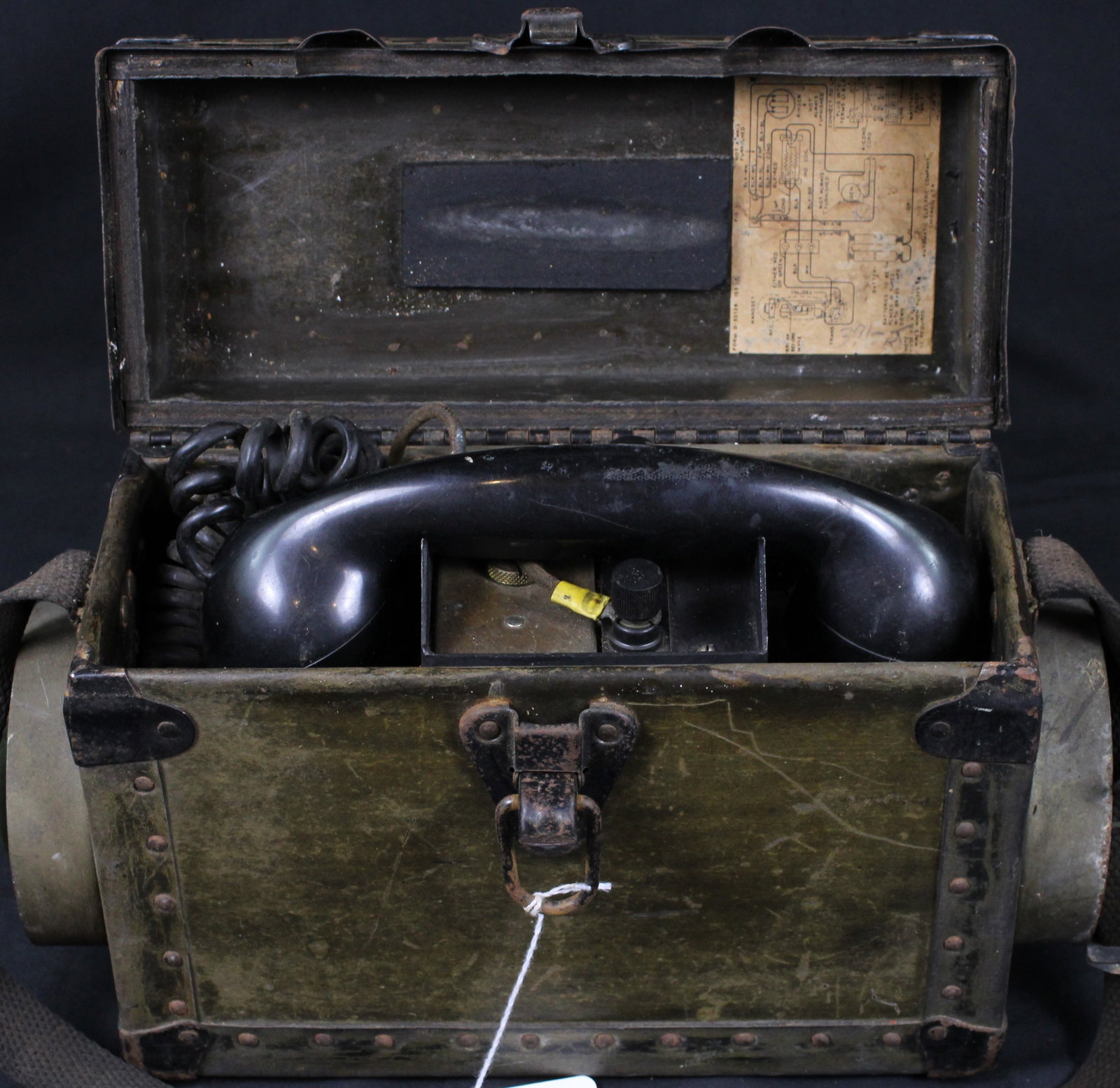 Automatic Electric Company WWII Monophone Field Set (BJT): Vintage WWII field phone-automatic electric company monophone telephone in good to very good condition overall. Bidders are welcome to preview items in person during our normal operating hours Tuesday