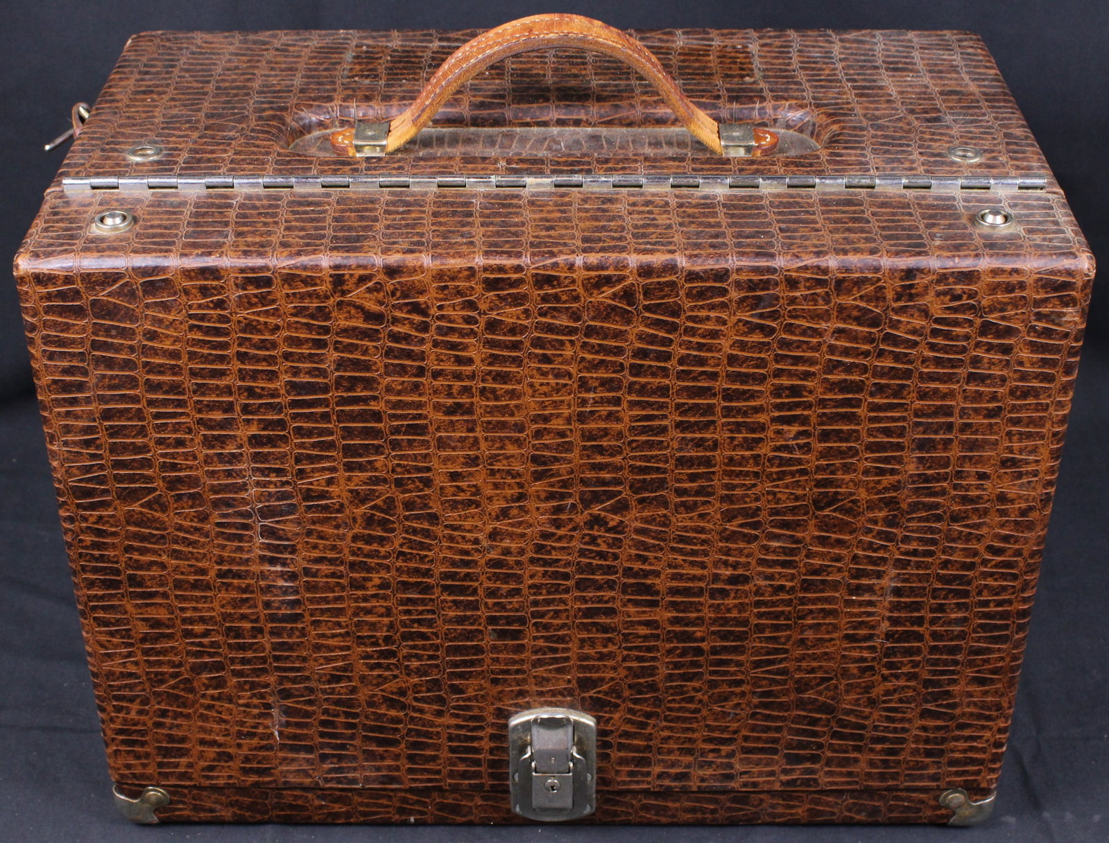 Brown Alligator Skin Pistol Range Case w/ Drawer (TDR) - 2