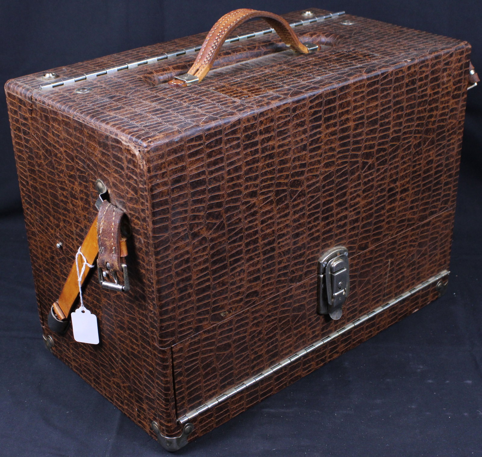 Brown Alligator Skin Pistol Range Case w/ Drawer (TDR) - 3