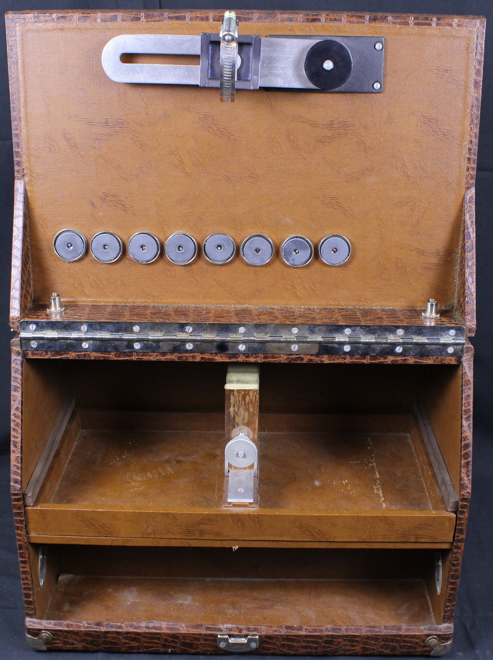 Brown Alligator Skin Pistol Range Case w/ Drawer (TDR) - 5