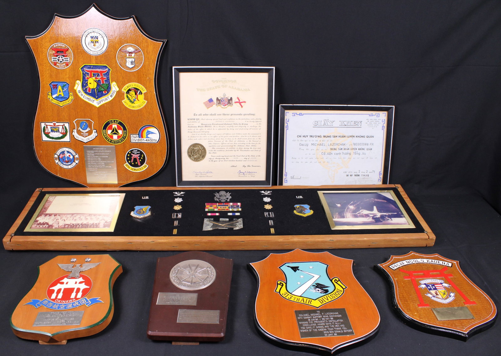 Military Plaque Set (BJT): This military plaque and award set is in good condition showing the time and commitment this U.S. service member Colonel Michael P. Lazorchak has devoted to the United States of America. Bidders are