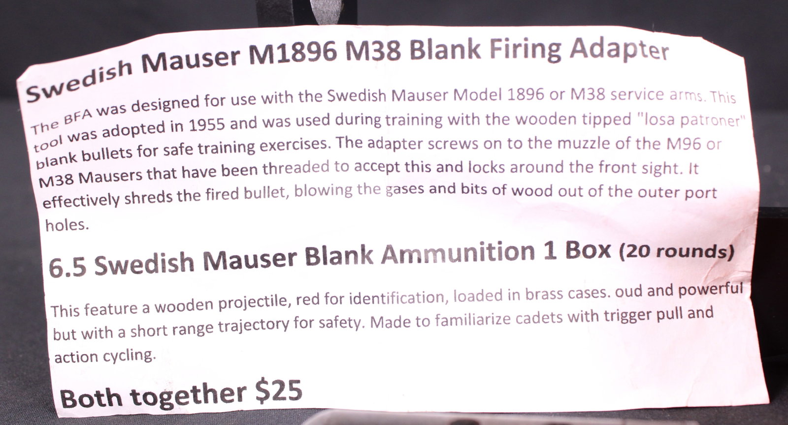 Swedish Mauser M1896 M38 Blank Firing Adapter With Blank Ammunition In Original Box. (mat) - 2