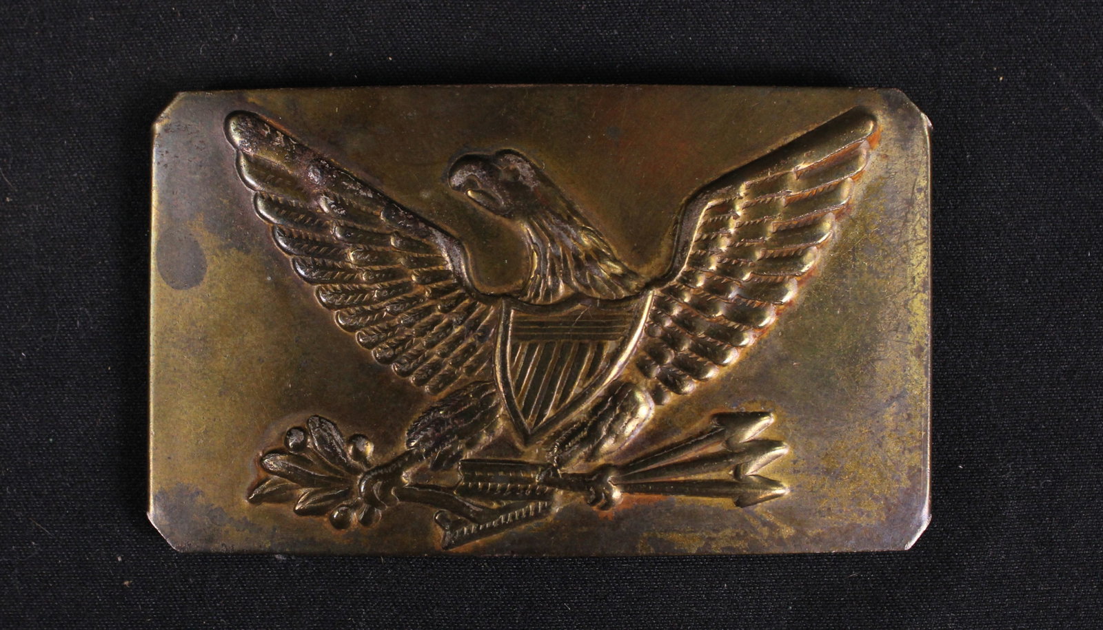 c.19th Century Rectangular Brass Militia Belt Buckle (SNR): Description coming soon! Bidders are welcome to preview items in person during our normal operating hours Tuesday through Saturday 11am-6pm. Estimated shipping parcel size (LxWxH) 6 inches x 6 inches