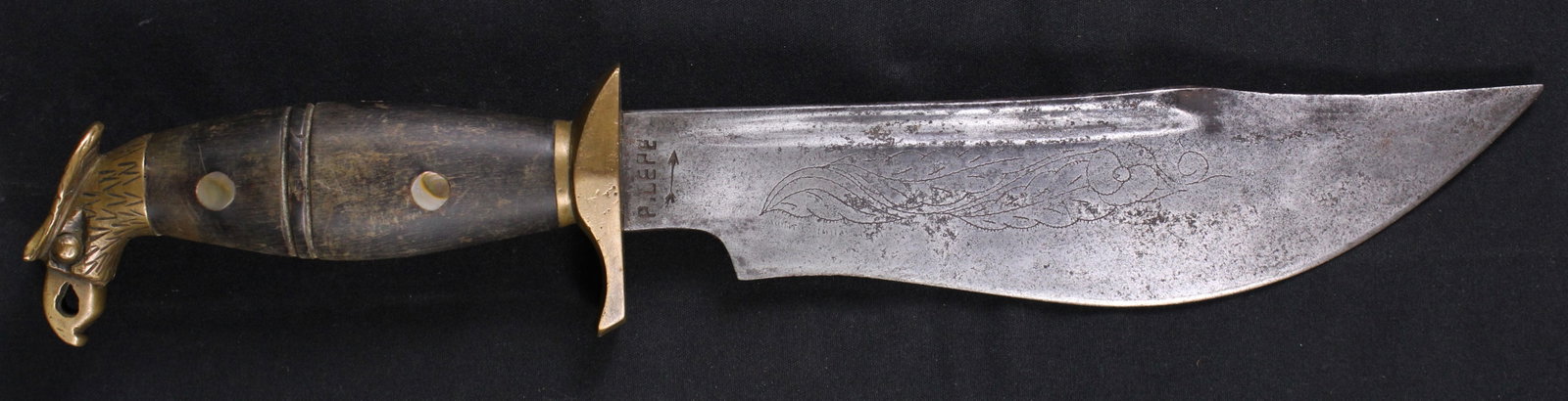 Vintage P. Lepe Mexican Bowie Knife Made Between The 1920s And 1940s (SNR): Description coming soon! Bidders are welcome to preview items in person during our normal operating hours Tuesday through Saturday 11am-6pm. Estimated shipping parcel size (LxWxH) 24 inches x 6 inches