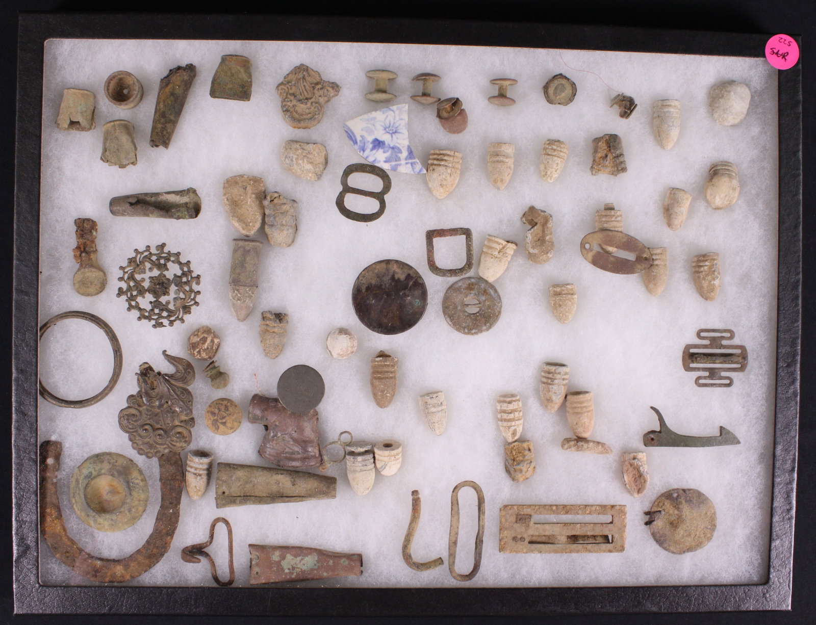 Large Group Lot of Civil War Relics (SNR): Lot contains several lead projectiles, buttons, leather bindings, and a variety of other relics. Bidders are welcome to preview items in person during our normal operating hours Tuesday through