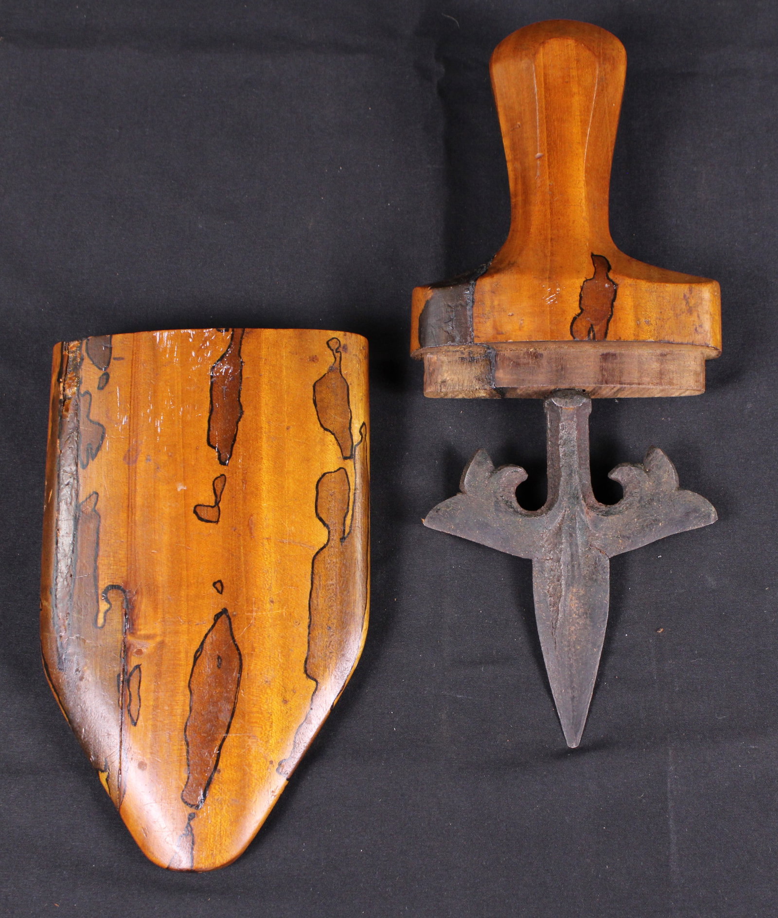 Repurposed Fleur-de-lis Finial Knife With Wooden Sheath (KFC) - 2