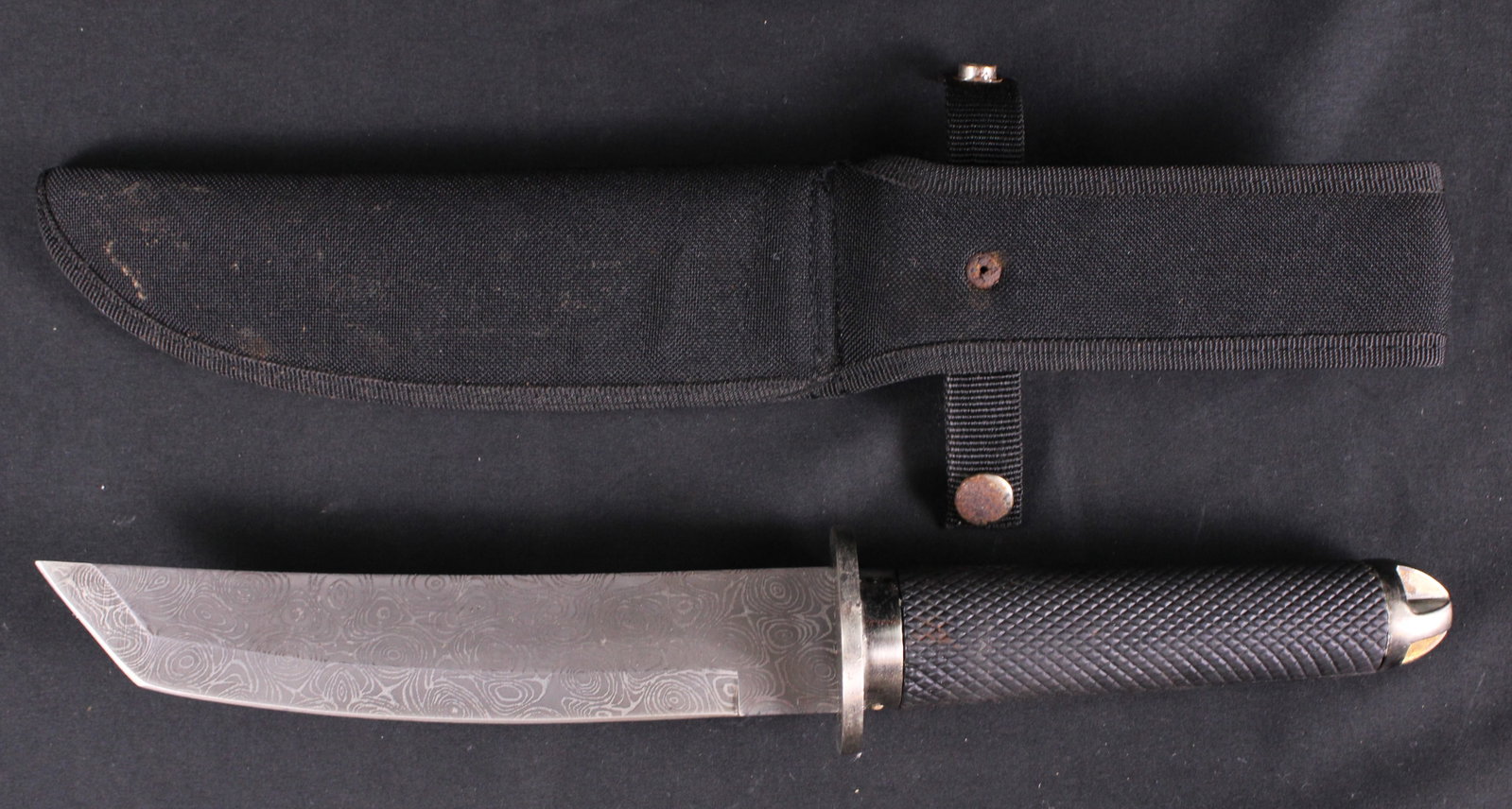 Faux Damascus Chinese Made Fixed Blade Diving Knife With Sheath (ATL) - 2
