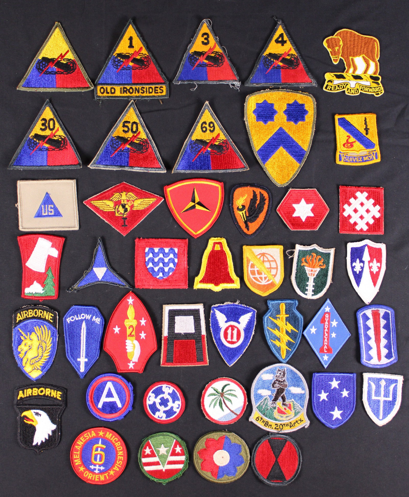 Group Lot Of 42 American Military Patches (MIC): Description coming soon Bidders are welcome to preview items in person during our normal operating hours Tuesday through Saturday 11am-6pm. Estimated shipping parcel size (LxWxH) 6 inches x 6 inches
