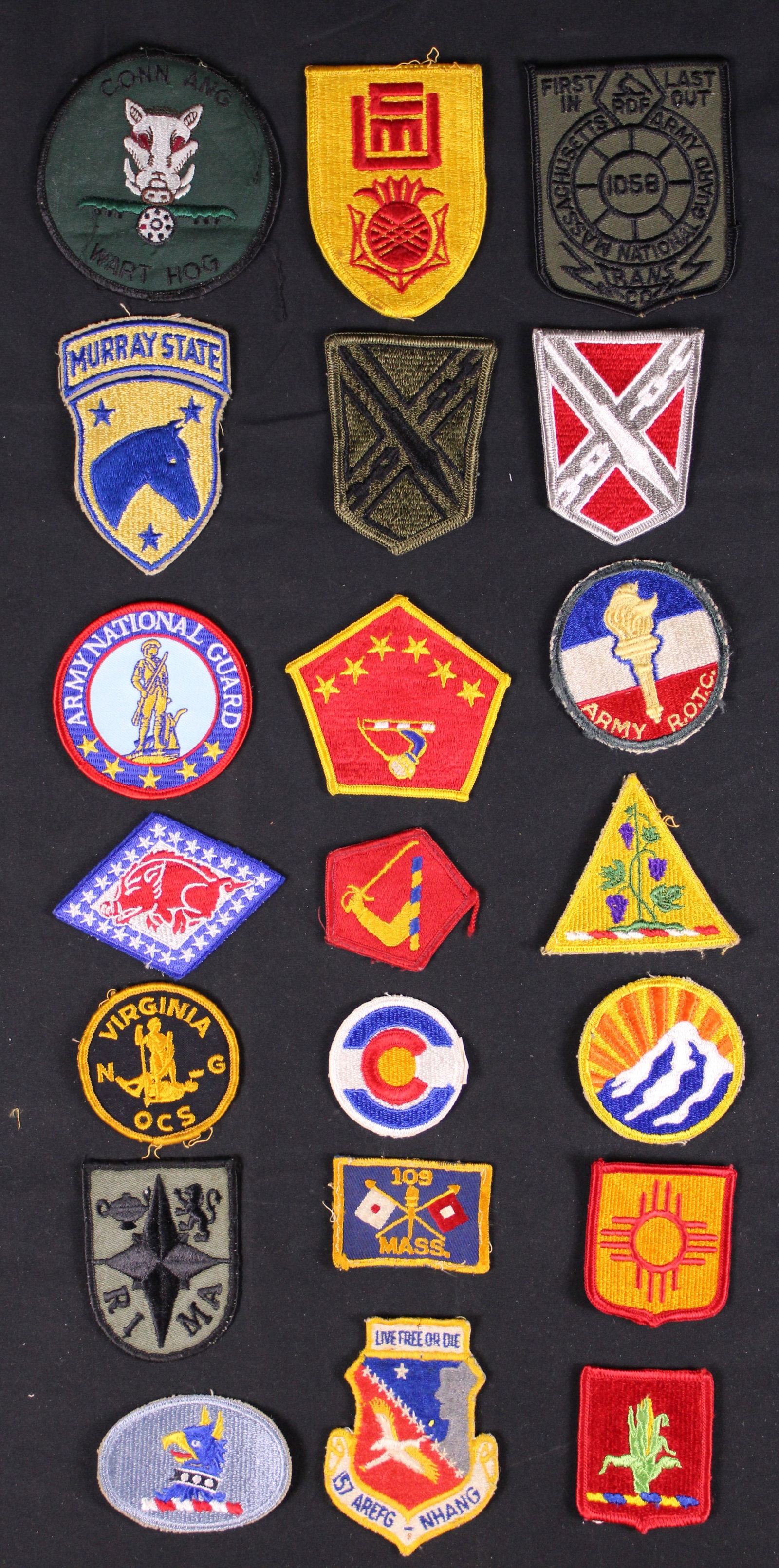 Group Lot Of 20 U.S. National Guard And ROTC Patches (MIC): Description coming soon Bidders are welcome to preview items in person during our normal operating hours Tuesday through Saturday 11am-6pm. Estimated shipping parcel size (LxWxH) 6 inches x 6 inches