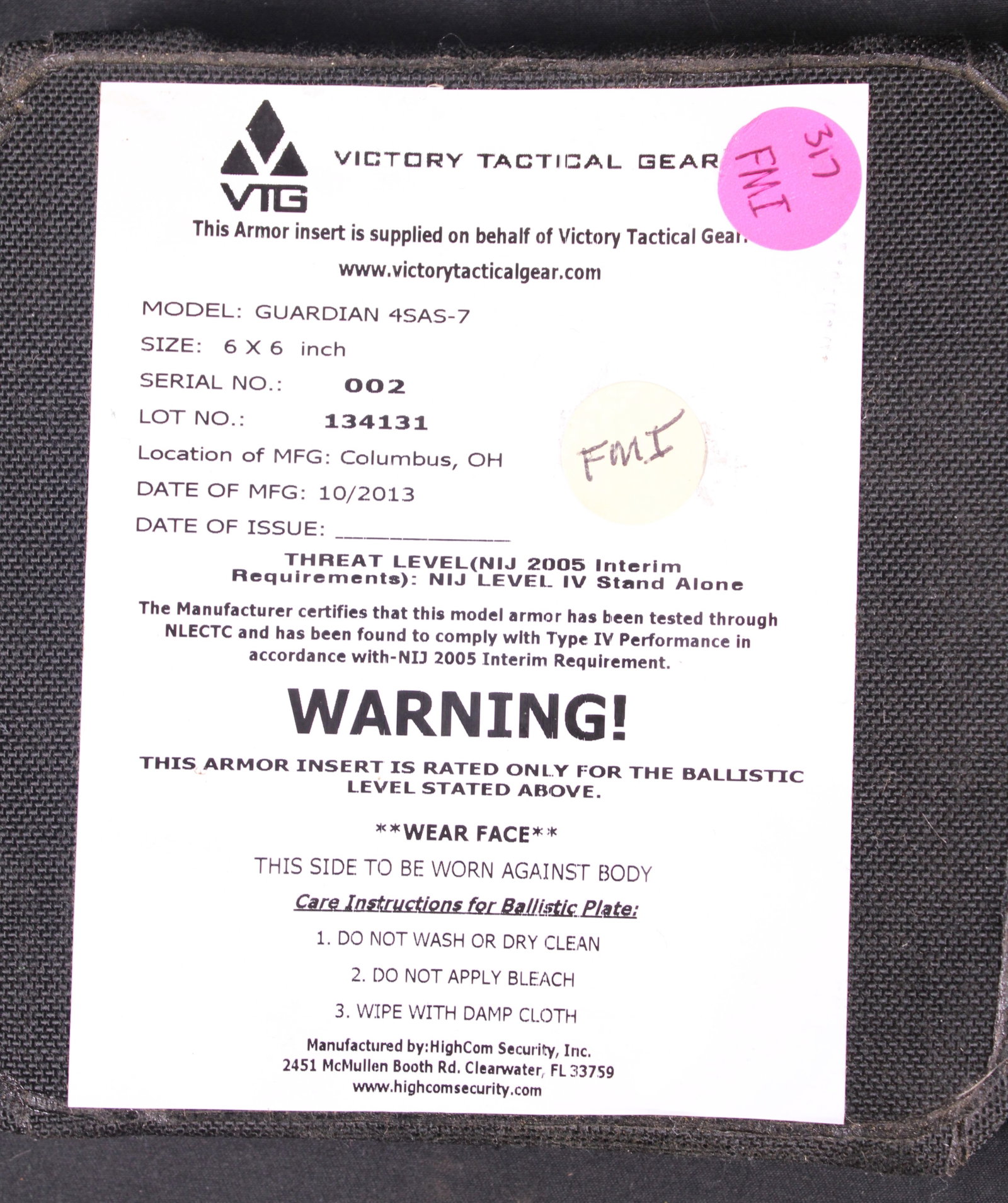 Group Lot Of Four Kevlar Side Plates (FMI) - 4