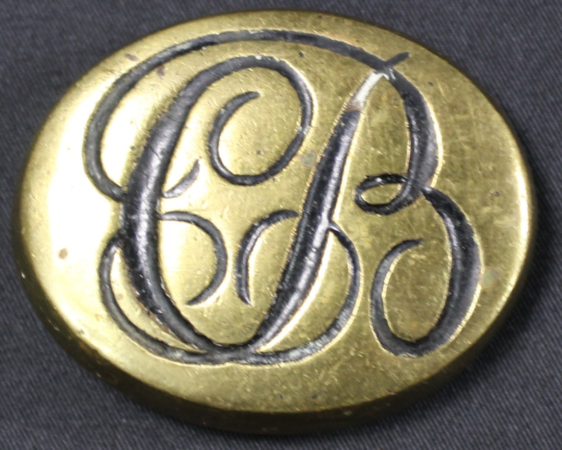 Vintage "CB" Suspected Revolutionary War Era Oval Shaped Monogrammed Brass Belt Buckle (SNR): A monogrammed oval shaped brass belt buckle from the collection of an avid American Revolutionary War enthusiast. This example appears to be embossed with the initials "CB" prominently. The reverse si
