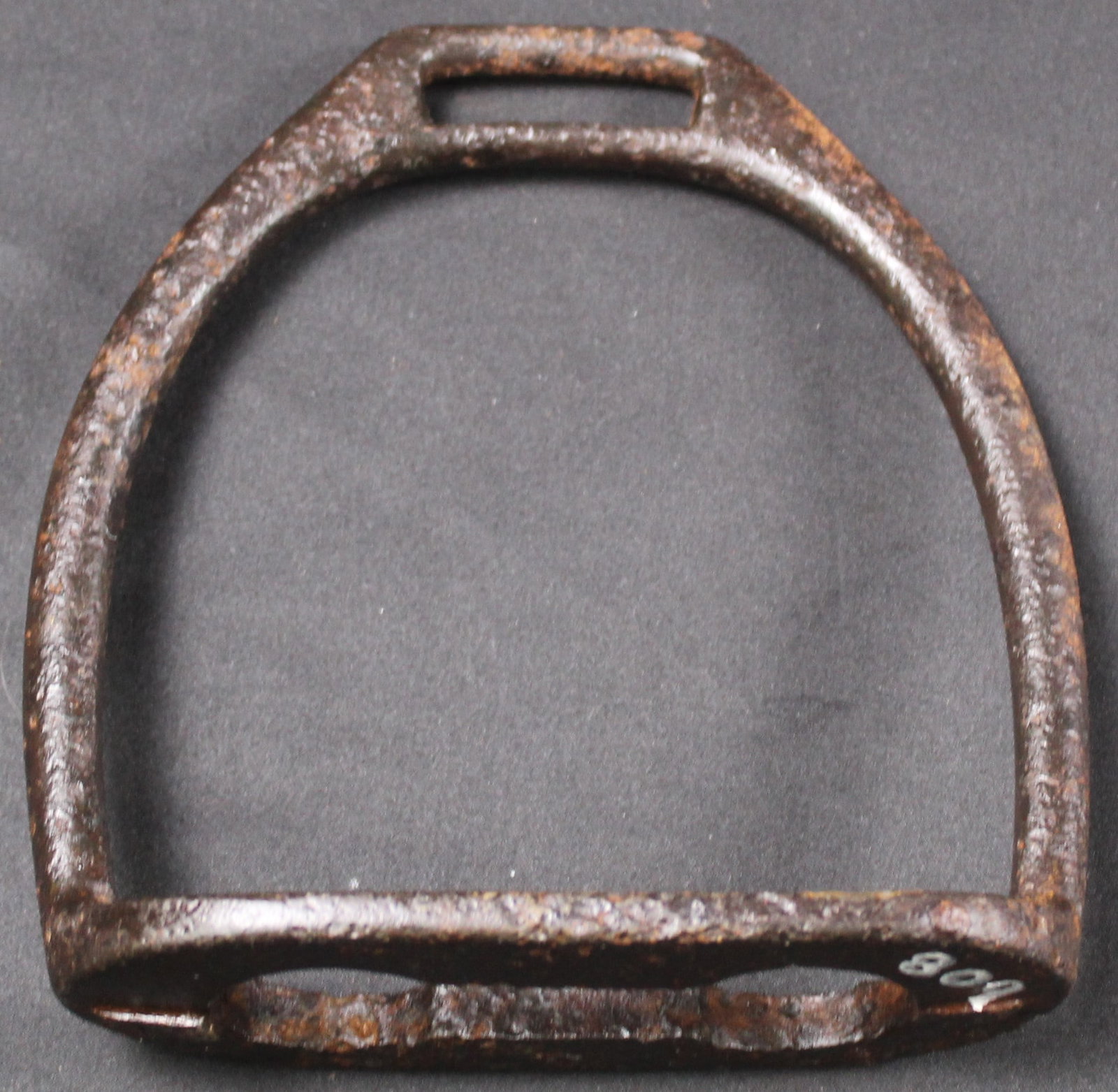 Cast Iron Civil War Union Cavalry Stirrup from Bridgeport, AL (SNR): A cast iron American Civil War Cavalry stirrup in very good relic condition designed to accommodate a 1.25-inch strap. The digger that excavated this piece was a Robert Brodie, excavating the piece