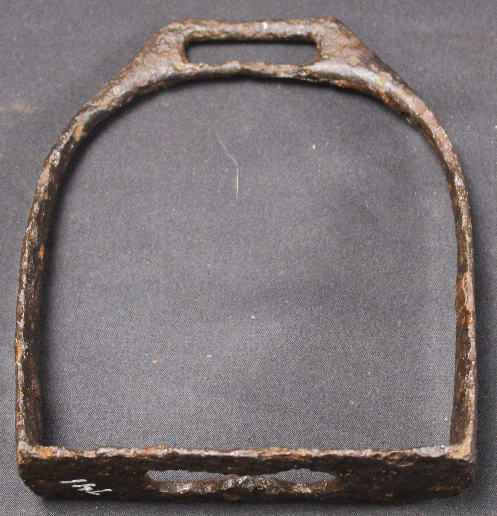Crow Valley, GA Civil War Confederate Cast Iron Stirrup (SNR): An American Civil War Confederate cast iron stirrup excavated by Robert Wade out of Crow Valley, GA just east of Rocky Face Ridge in 1999. This is in good relic condition. Designed to accommodate a