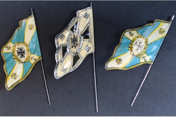 Group Lot of Three Tin WWII German Regimental Banners (MME) - 2