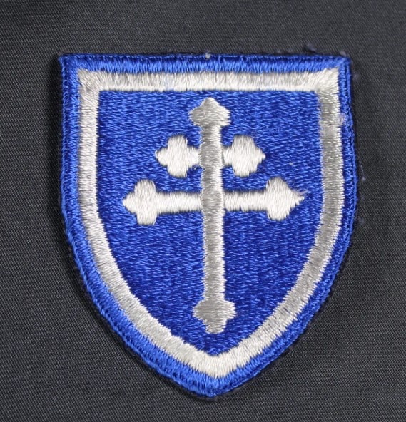 WWII 79th Division "Cross of Lorraine" US Army Shoulder Patch (MME): A WWII 79th Division "Cross of Lorraine" US Army shoulder patch in very good condition overall. Estimated shipping parcel size (LxWxH) 6 inches x 6 inches x 6 inches. Please note, shipping estimates