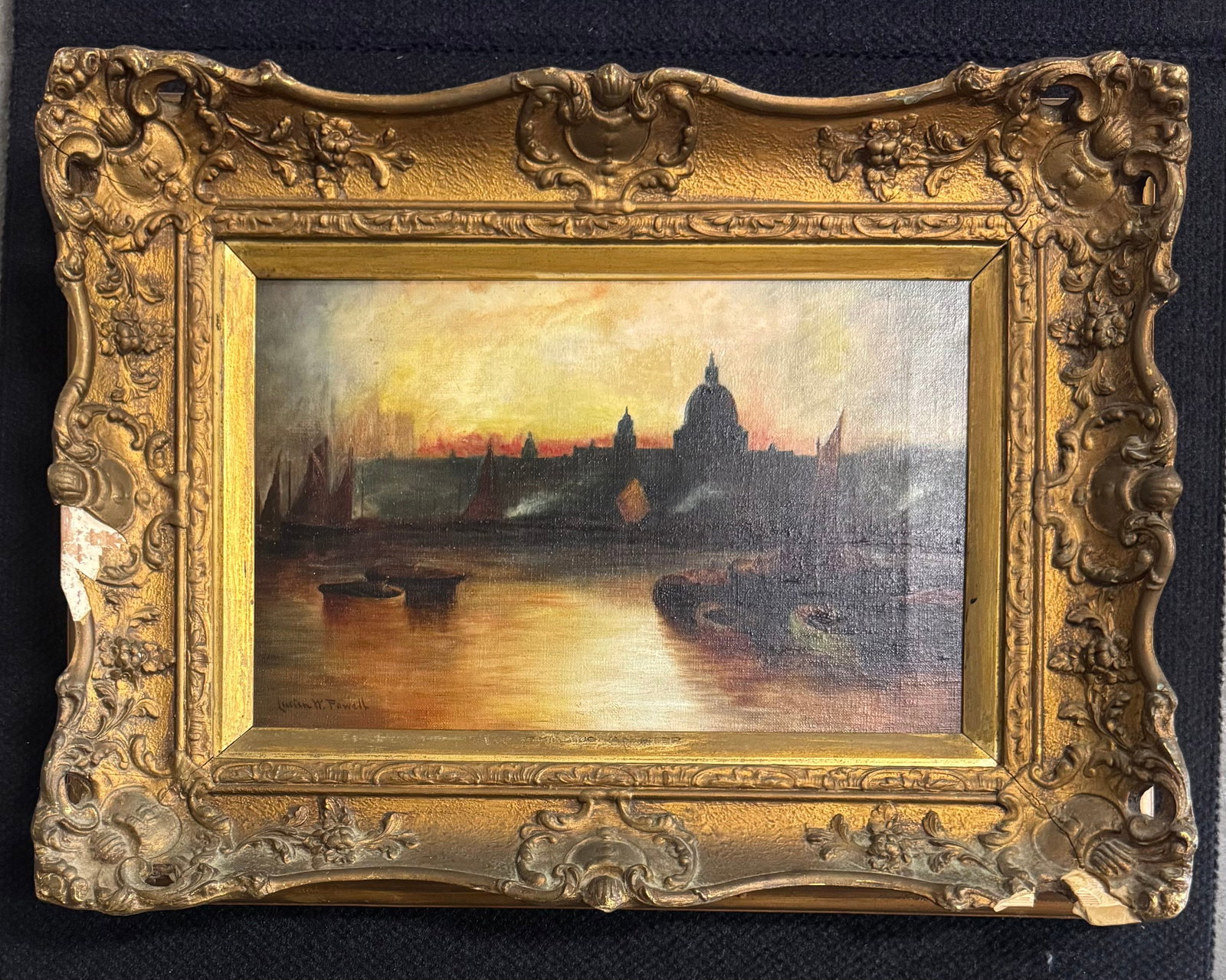 Lucien Whiting Powell Oil On Canvas Painting: Oil on canvas 9x14”Frame:15 1/4 x 20 1/2”LUCIEN WHITING POWELL (1846-1930)Lucien Whiting Powell was born at Levinworth Manor in Upperville, Virginia, a 10,000 acre estate granted around 17