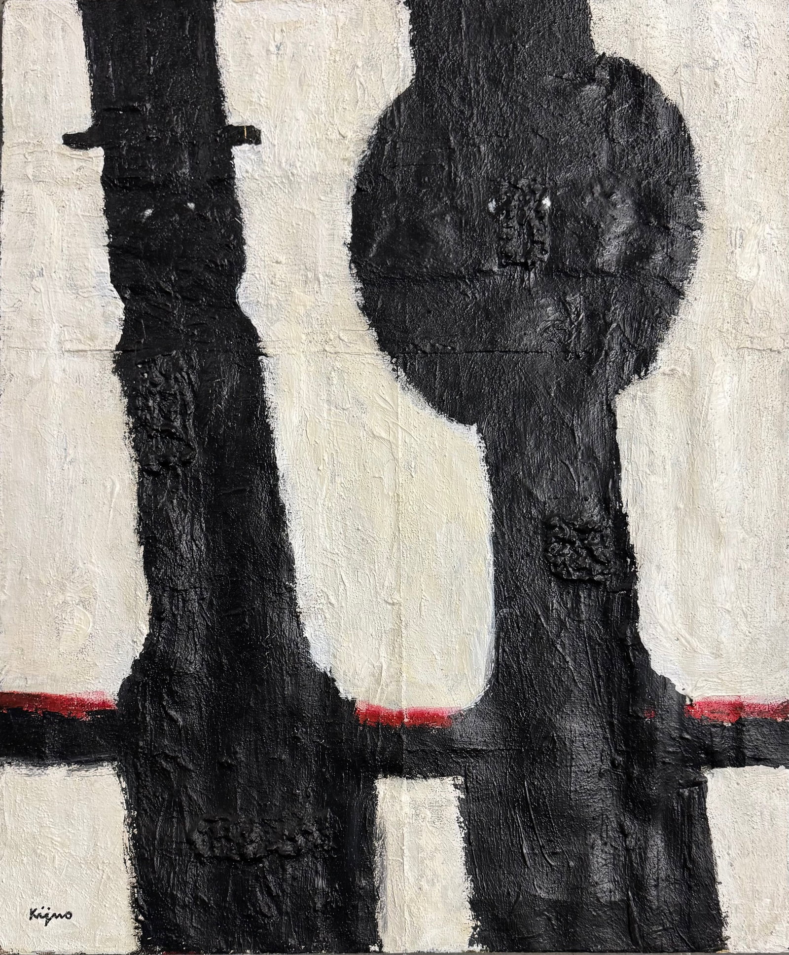 Ladislas Kijno Oil on Canvas: Ladislas KijnoOil on canvas 30x25”1921 Warsaw, Poland - 2012 Saint-Germaine-en-Laye, France. Known for: Crumbled canvas with themes of magical rites, abstract images.Ladislas Kijno was a leader