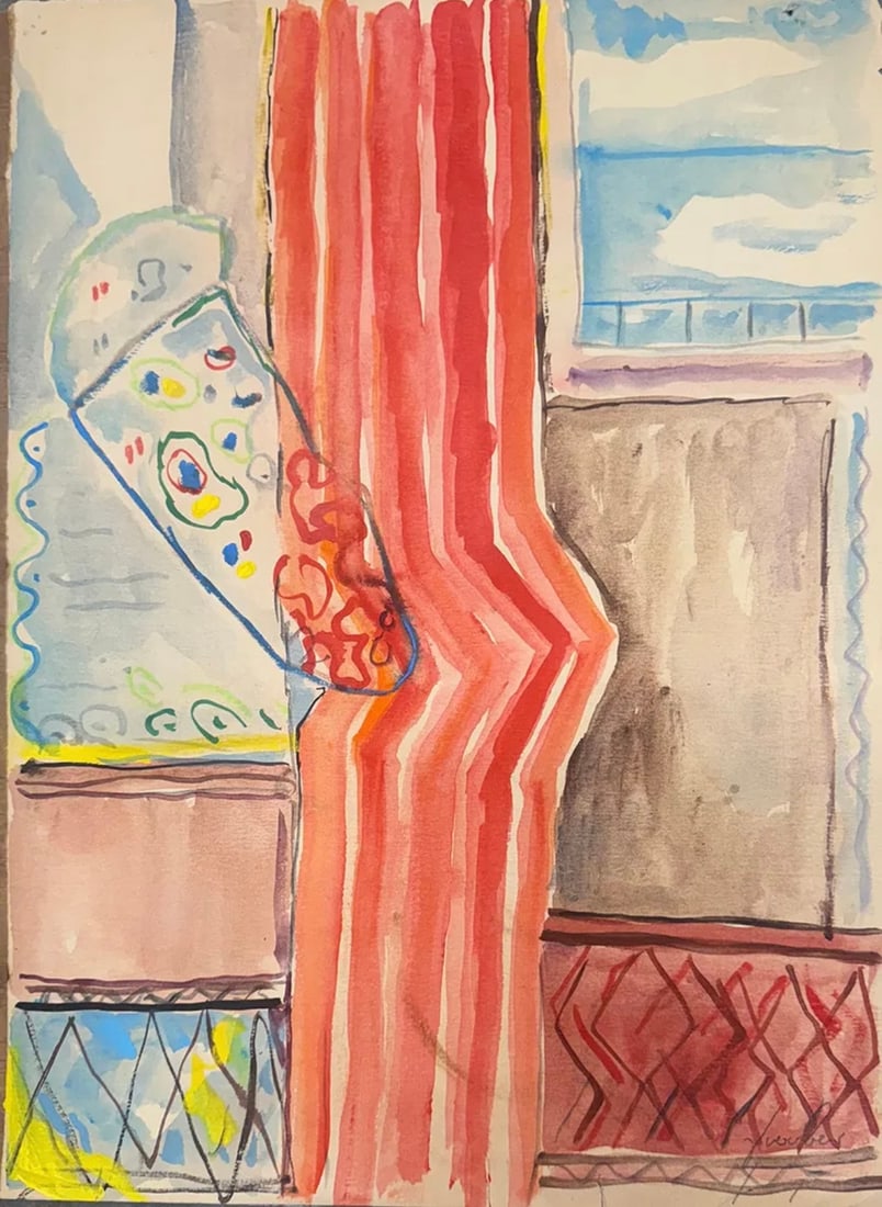 Yehezkel Streichman Watercolor on Paper: Yehezkel Streichman (Israeli, 1906-1993)Medium: Watercolor on Paper Dimensions: 17" x 13.75"A watercolor on paper by Yehezkel Streichman, a leading figure in Israeli modern art and a founding member o