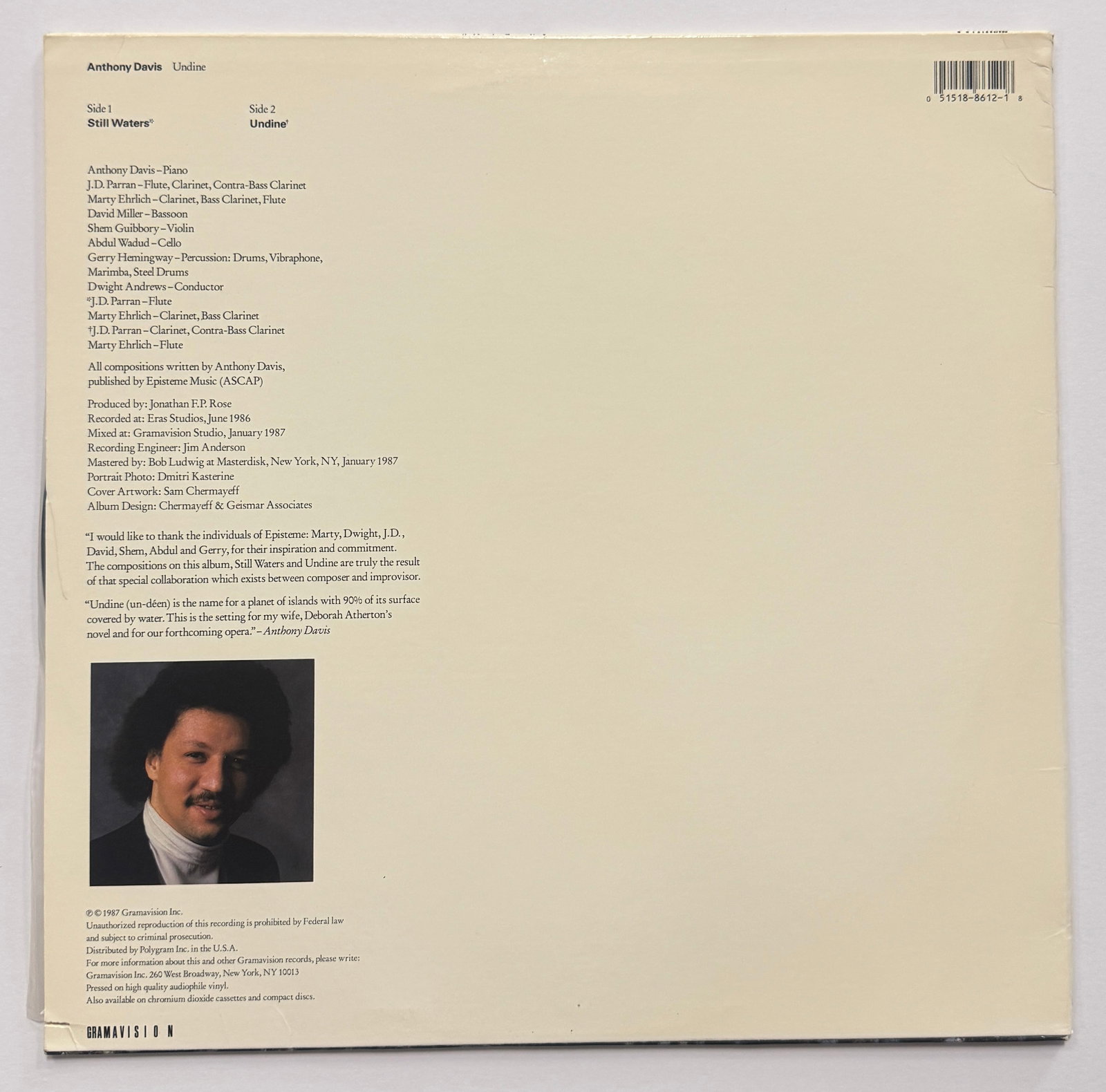 Anthony Davis - Undine (LP, Album) - 3