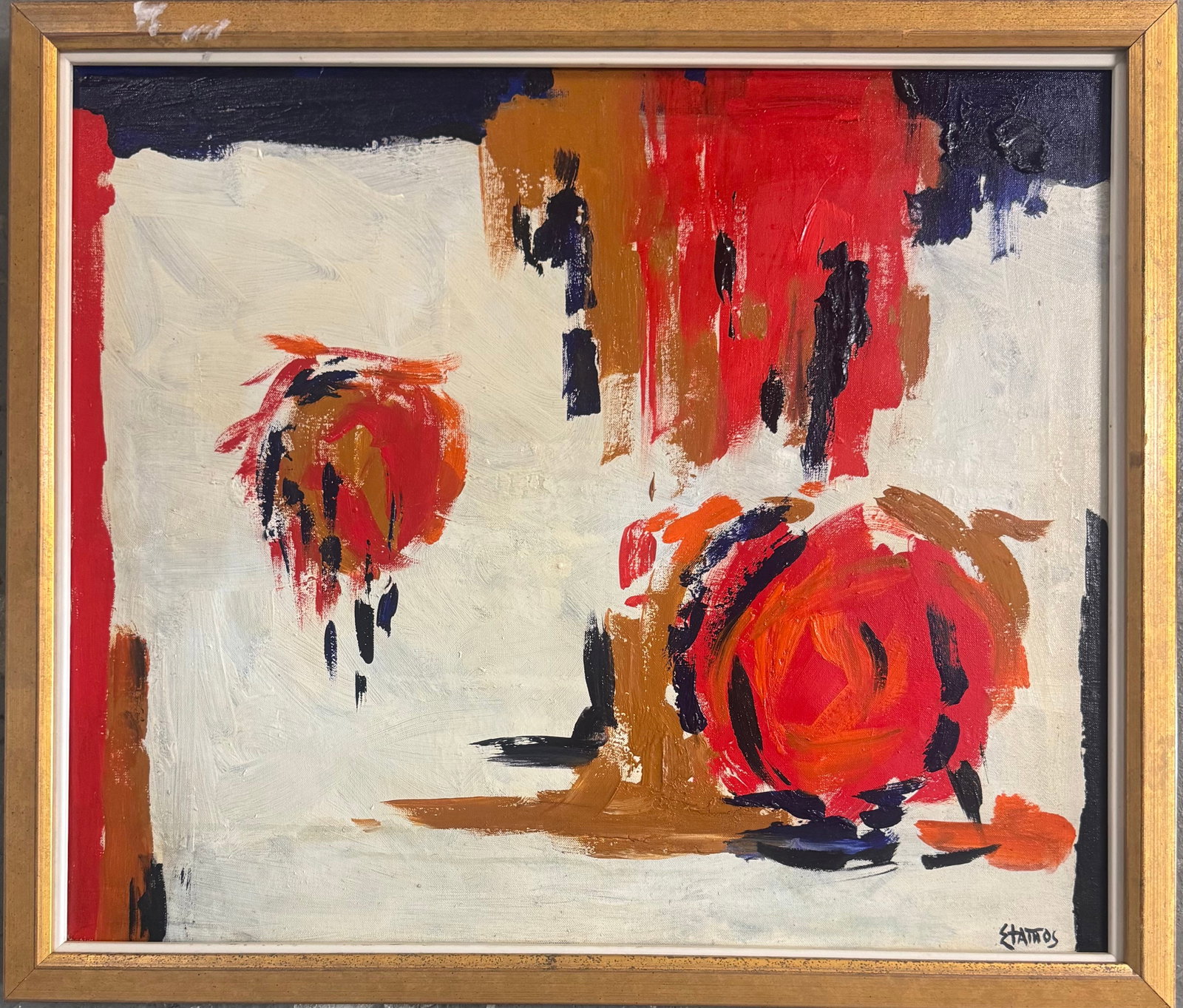 Theodoros S Stamos Acrylic on Canvas: Theodoros S Stamos Acrylic on canvas 22x26”Frame:24.5x28.5”1922 Manhattan, New York - 1997 Yiannia, Greece. Known for: Abstract expressionist painting, biomorph, geometric, surrealism.A fi