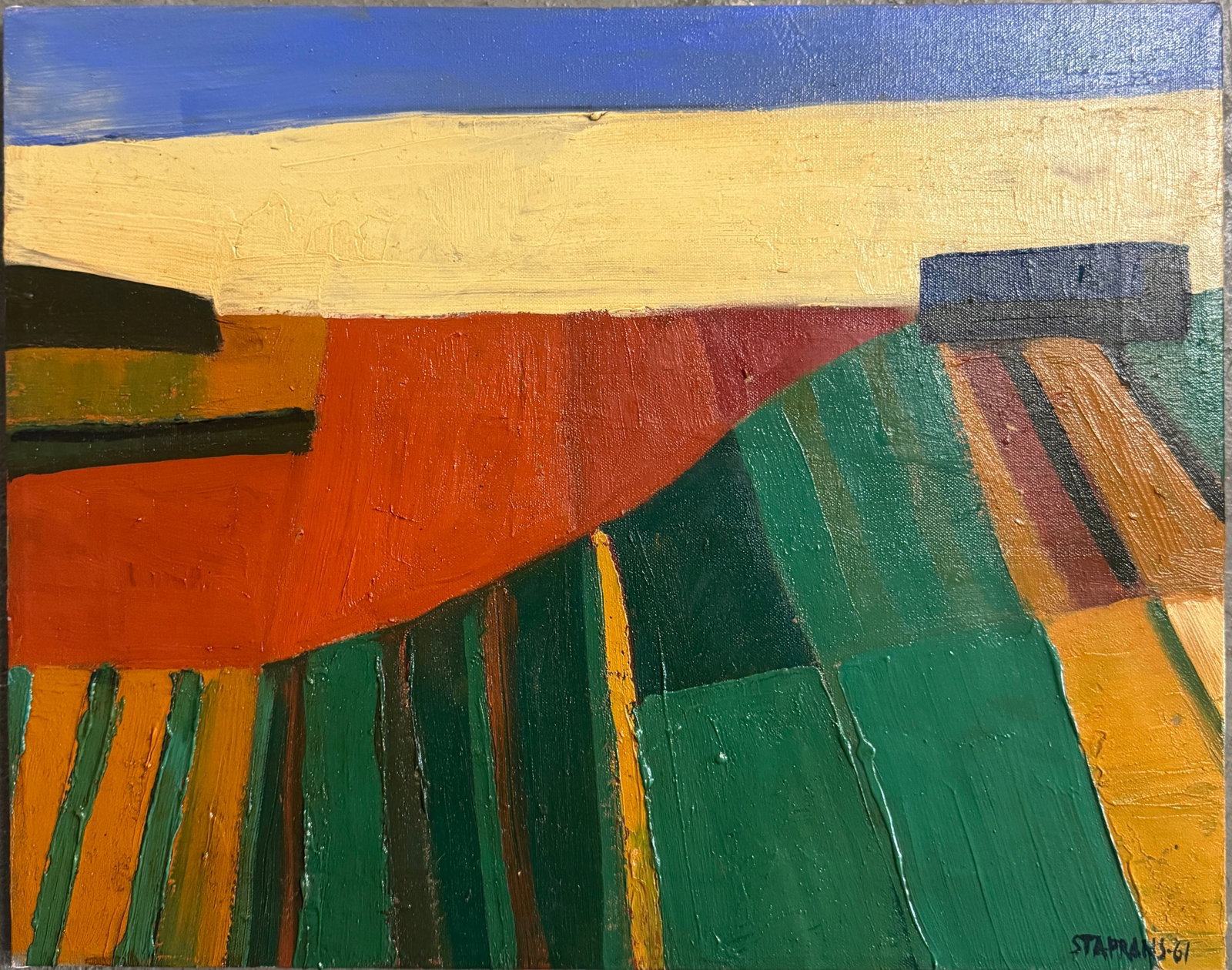 Raimonds Staprans Oil on Canvas: 1926 Riga, Latvia - 2026 San Francisco, California. Known for: Abstract imagery-still life painting, sculpture.Raimonds Staprans, a distinguished Latvian-American artist and playwright, passed away